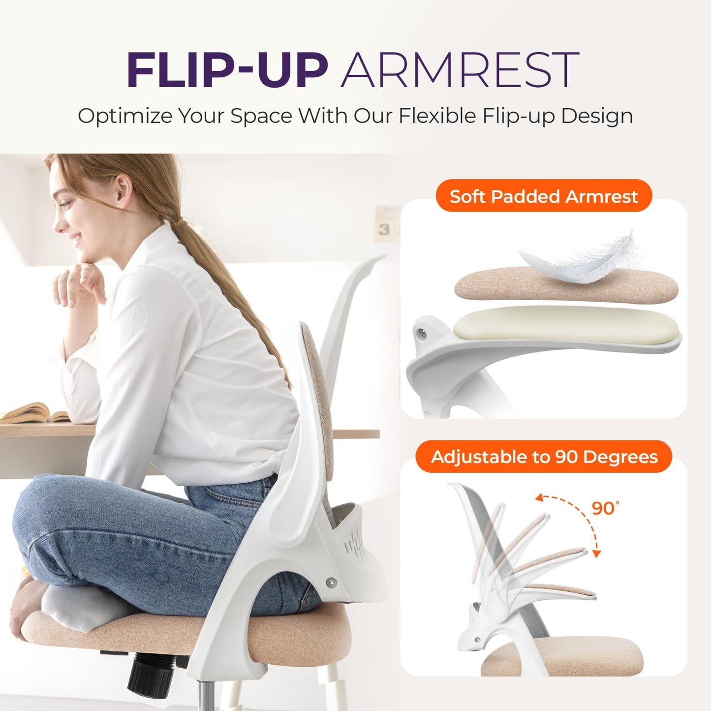 Ergonomic Mesh Office Desk Chair with Flip Up Armrests, Lumbar Support, Height A5