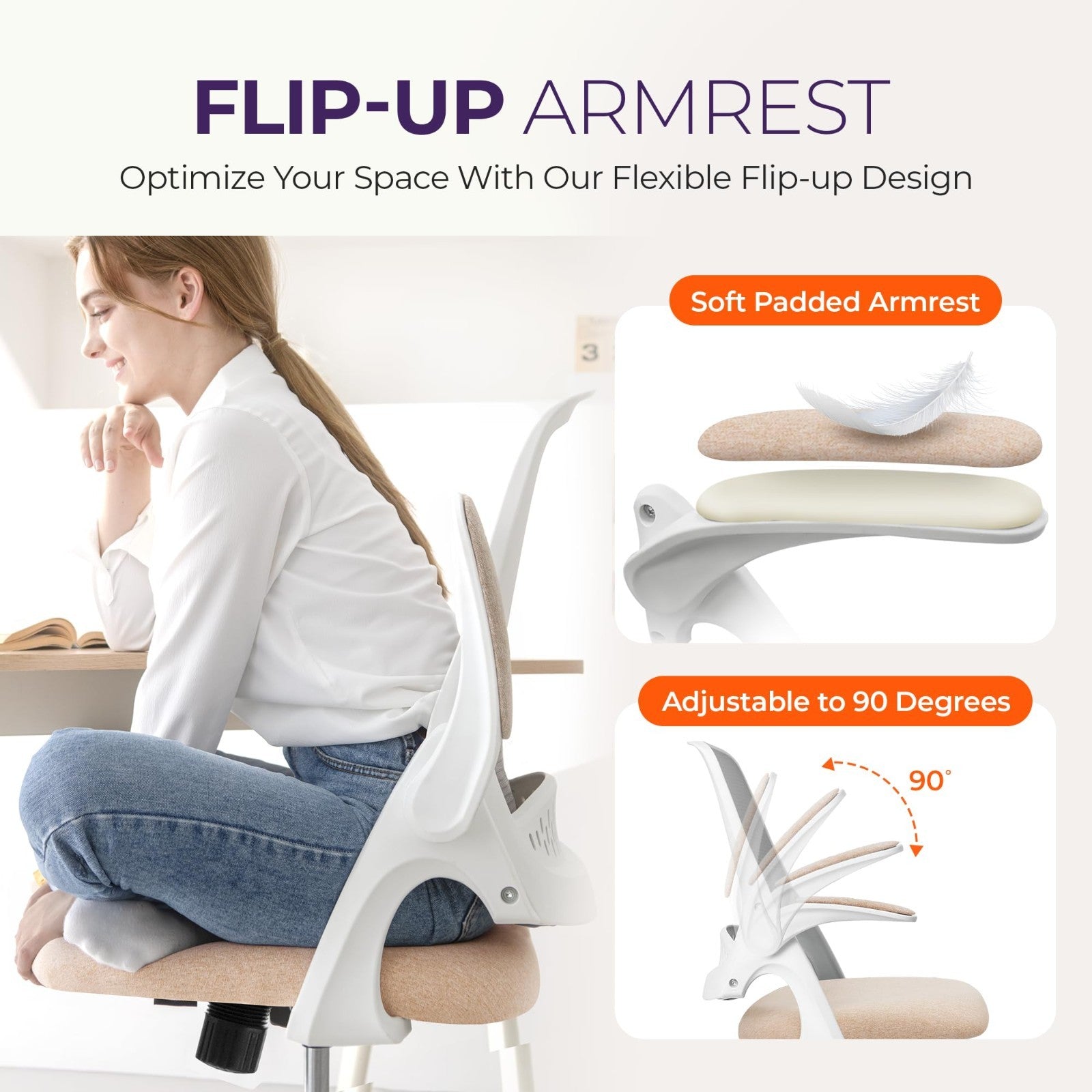 Ergonomic Mesh Office Desk Chair with Flip Up Armrests, Lumbar Support, Height A5