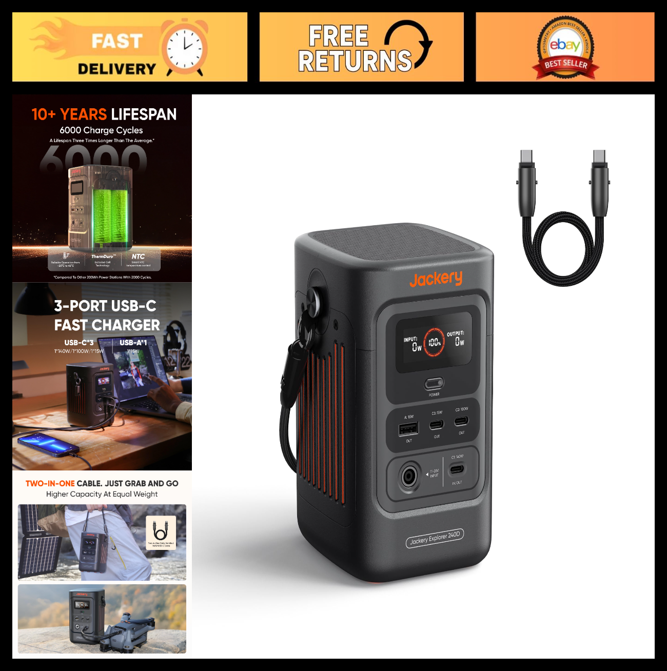 Portable Power Station 256Wh, 200W Output, Fast Charging, Compact Battery Bank f0