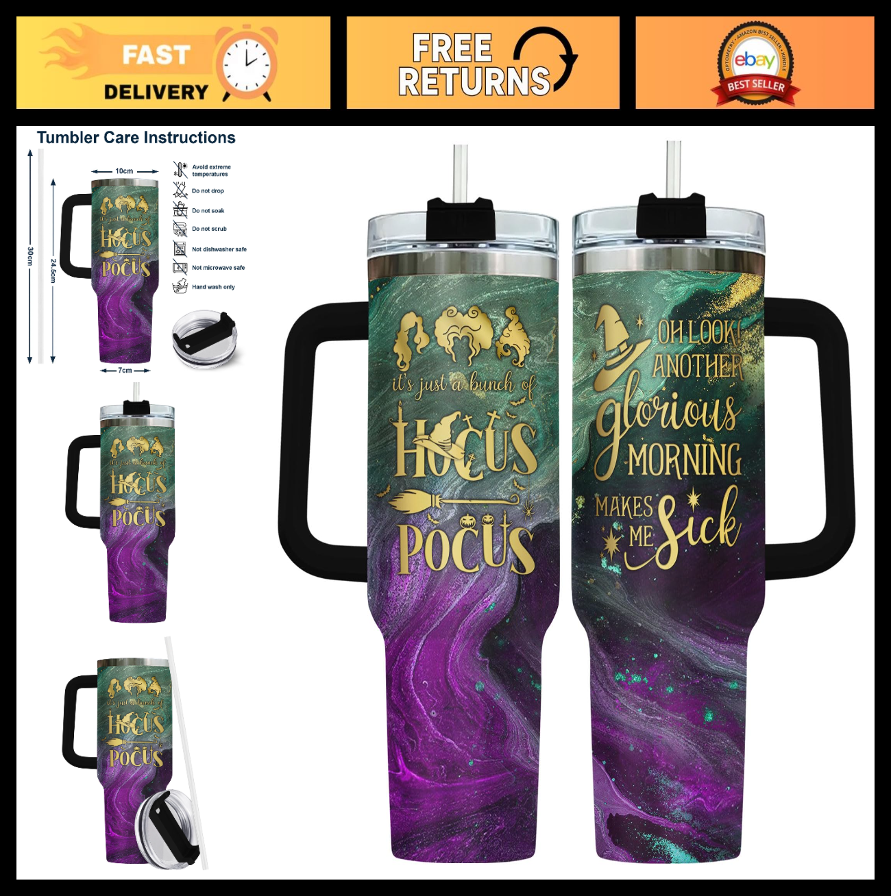 40oz Insulated Tumbler with Handle & Straw   Engraved Stainless Steel Coffee Cup0