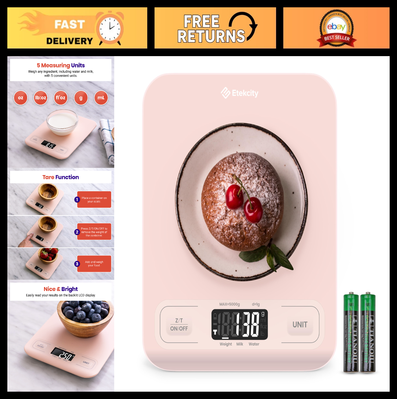 Digital Kitchen Scale   Grams & Ounces, Tare Function, Ideal for Baking, Meal Pr0