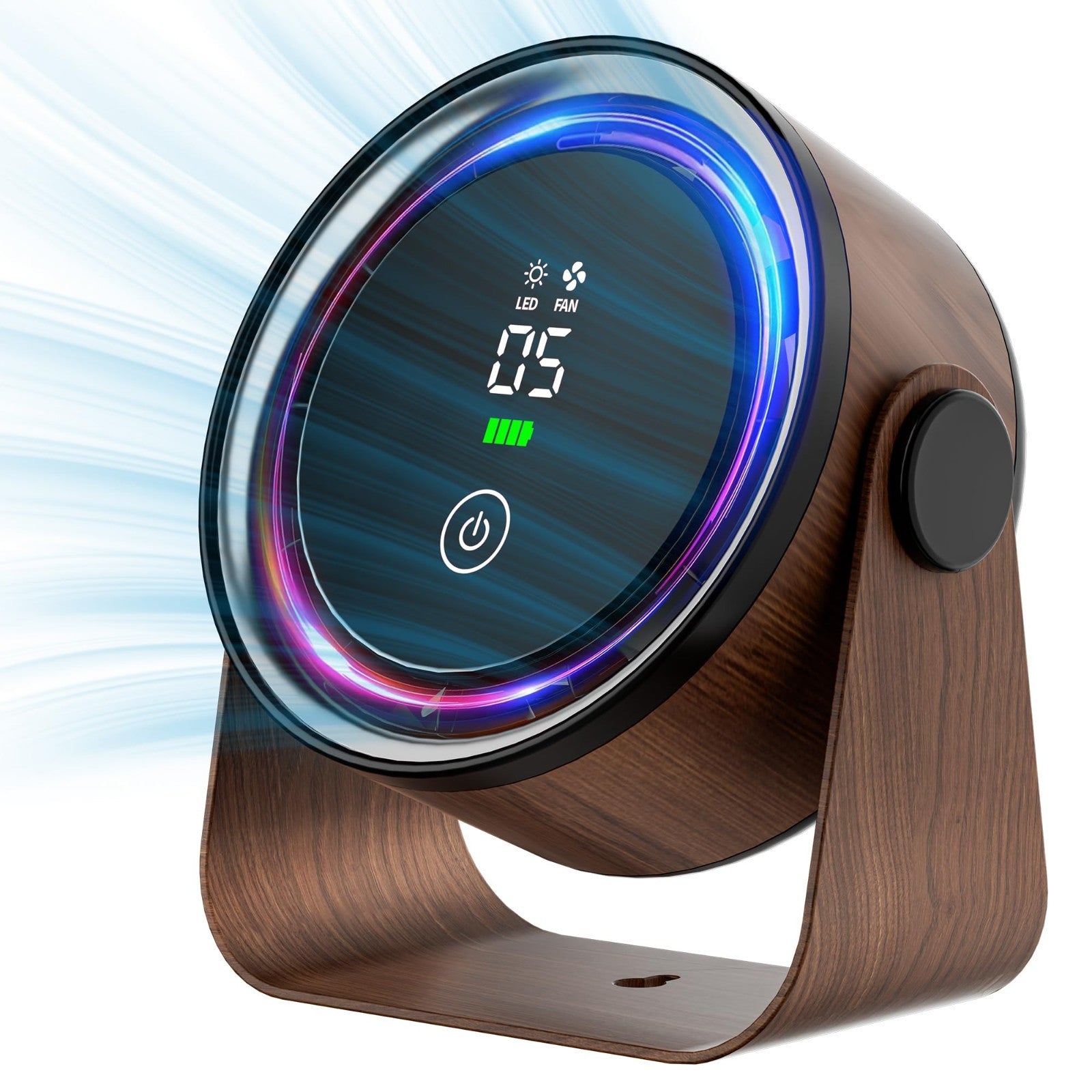 Rechargeable Small Desk Fan 5000mAh   Retro Portable 5 Speed, Low Noise, 360° Ro1