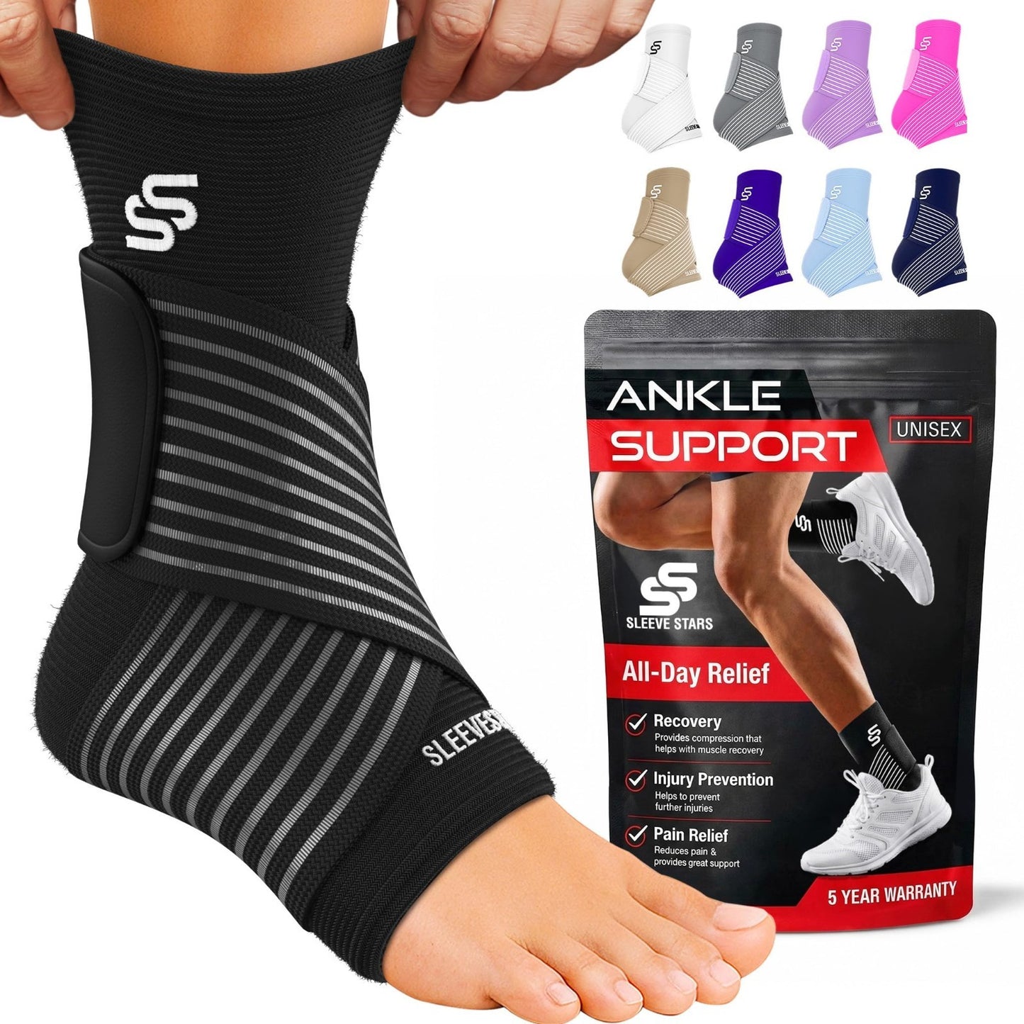 Ankle Brace Compression Sleeve for Sprains & Plantar Fasciitis Relief, Adjustabl1