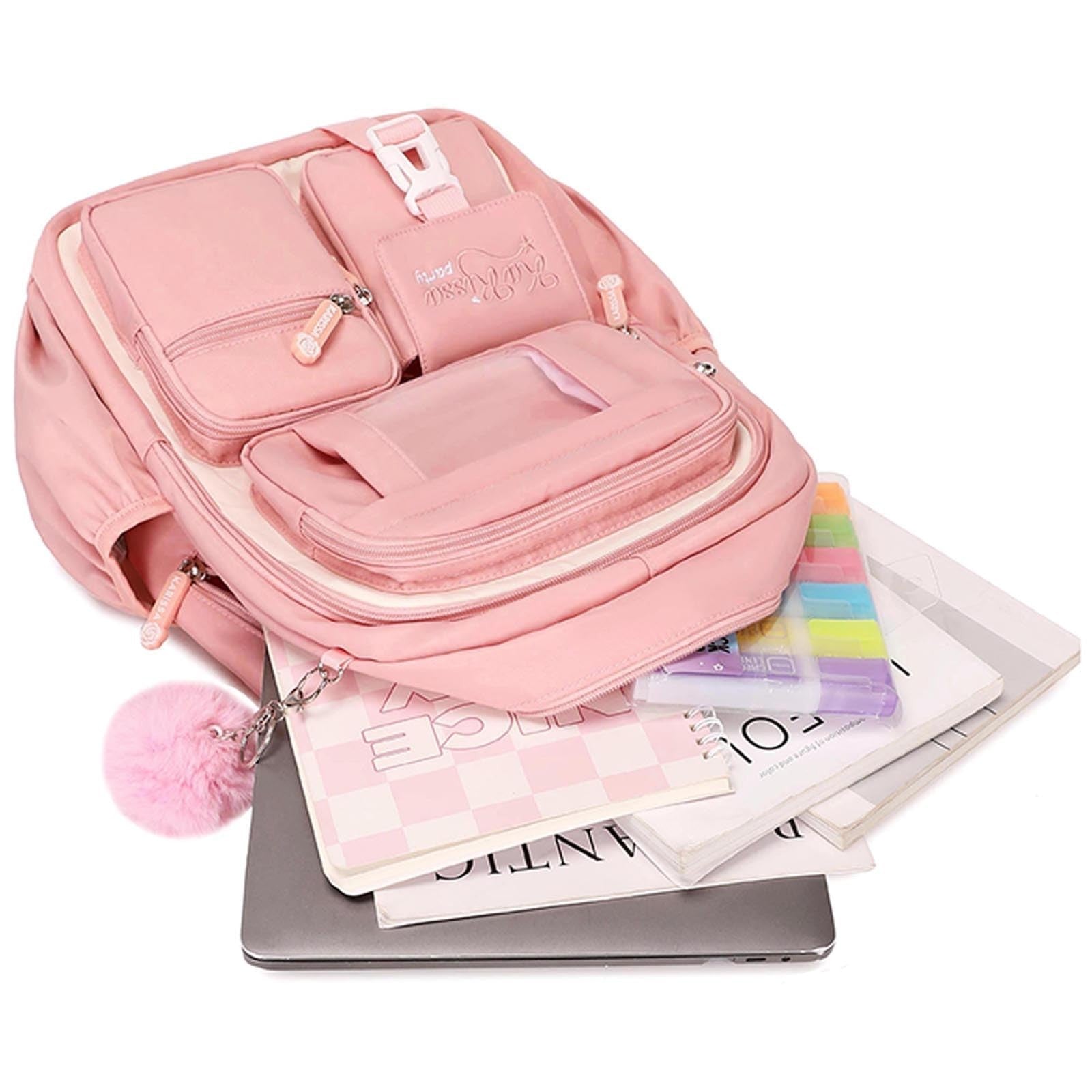 Kawaii Girls Backpack - Cute Pink & Beige School Bag for Middle & Elementary Stu7