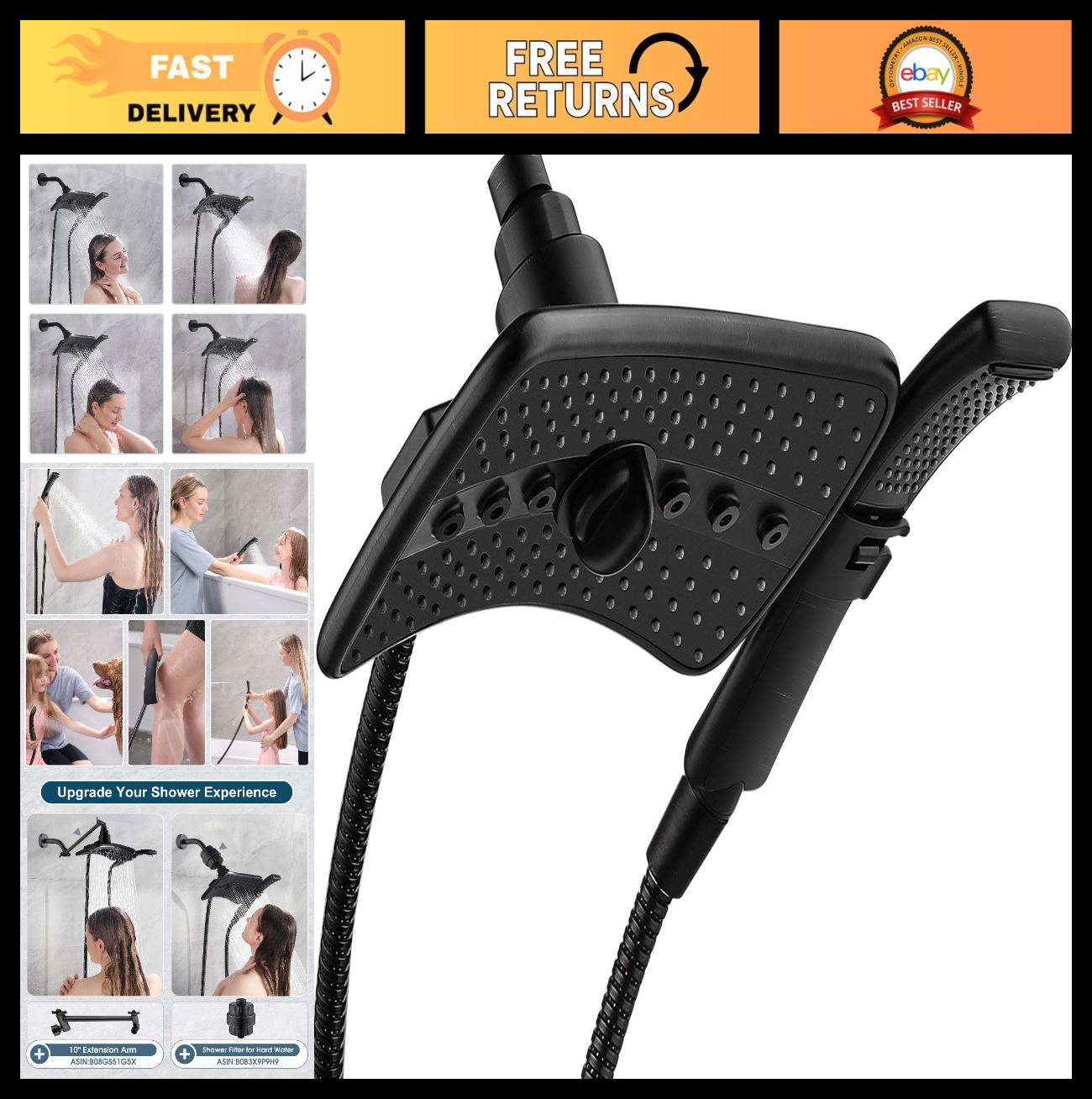 High Pressure Dual Shower Head Combo, Handheld & Rainfall Spray, Oil Rubbed Bron0