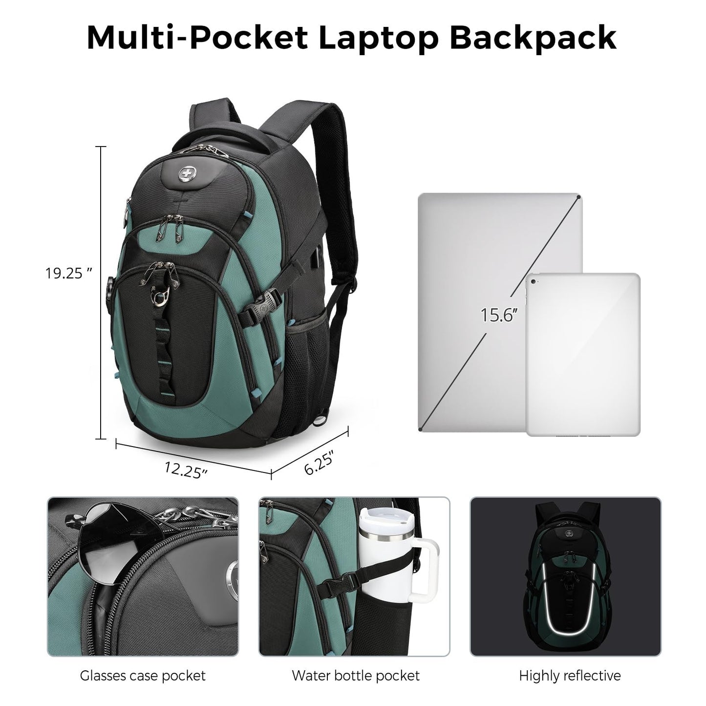 Stylish Laptop Backpack with USB Charging Port, Fits 15.6" Computer, 31L Travel3