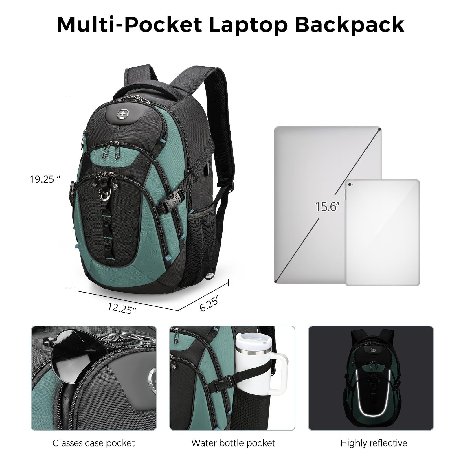 Stylish Laptop Backpack with USB Charging Port, Fits 15.6" Computer, 31L Travel3