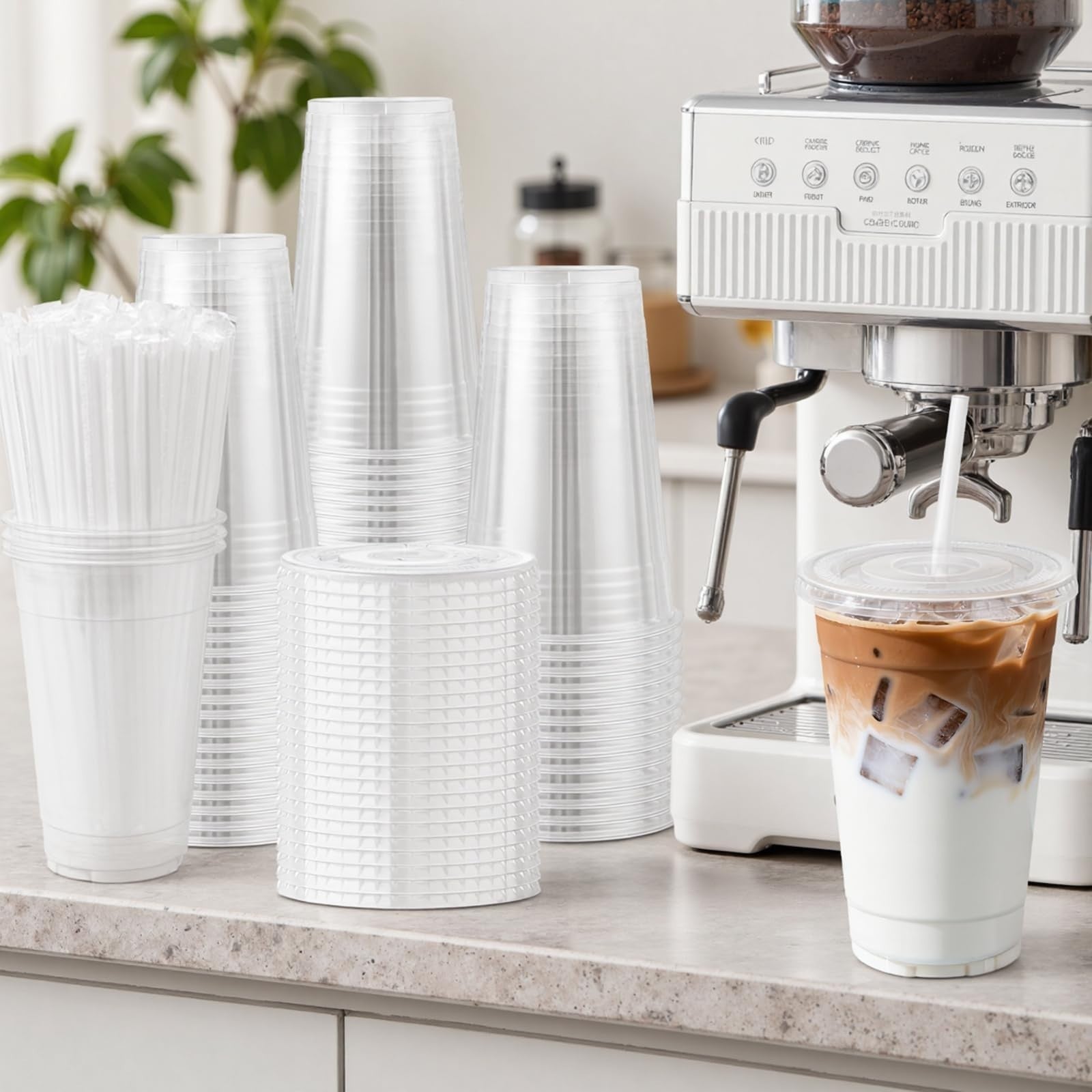 500 Pack 20 oz Clear Plastic Cups with Lids & Straws | Disposable Cold Drink Cup5