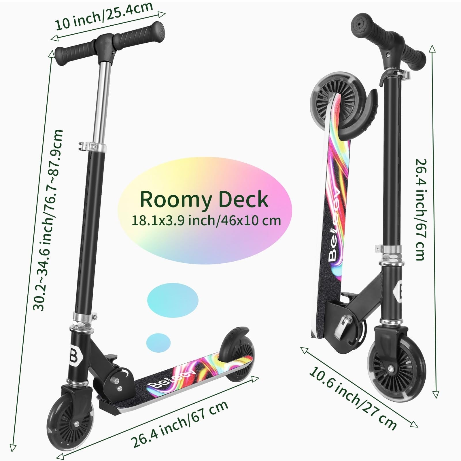 Light-Up Wheels Kids Scooter, 2-Wheel Folding Kick Scooter, Adjustable Height, N6