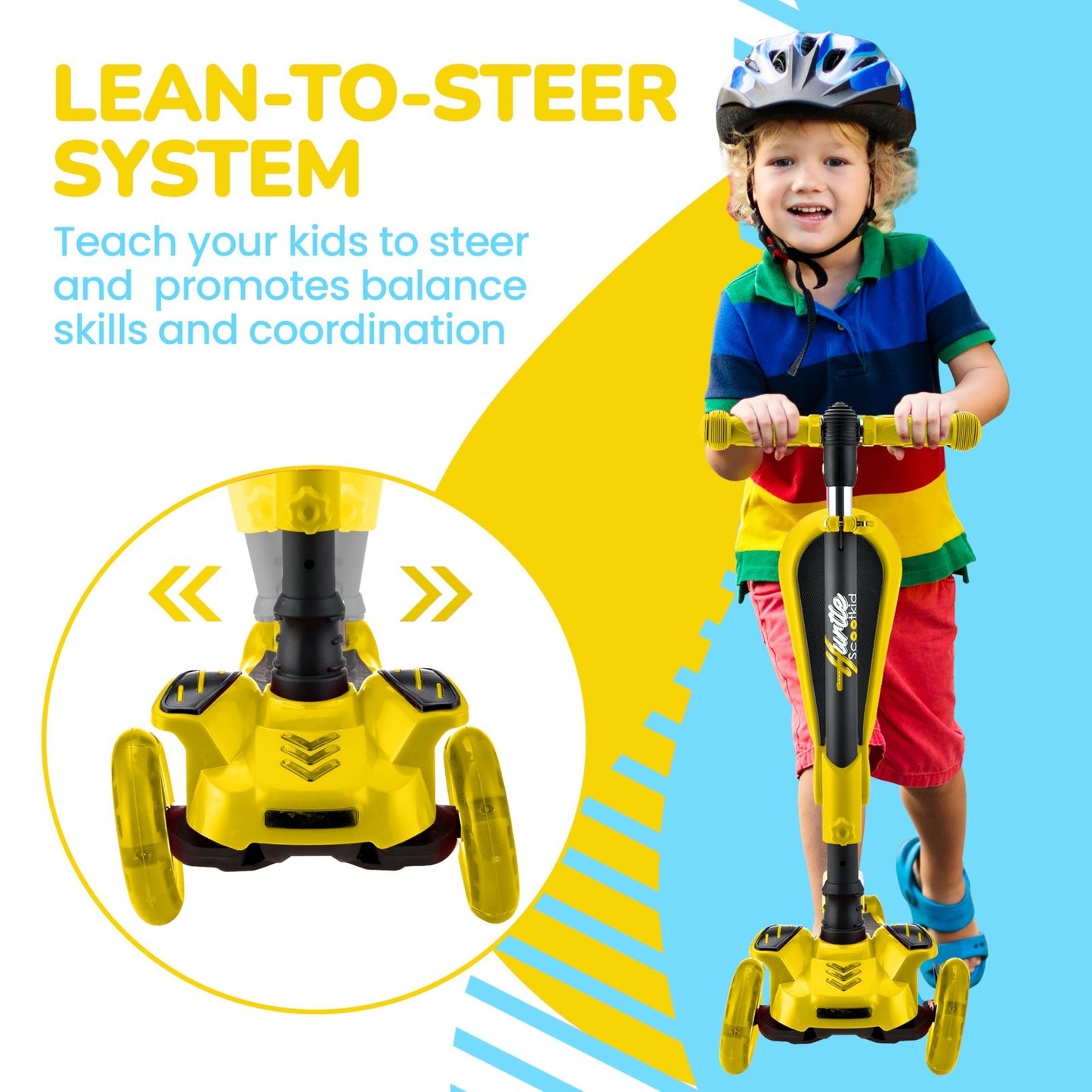3-Wheeled Kids Scooter with LED Lights, Adjustable Handlebar, Foldable Seat - Si5