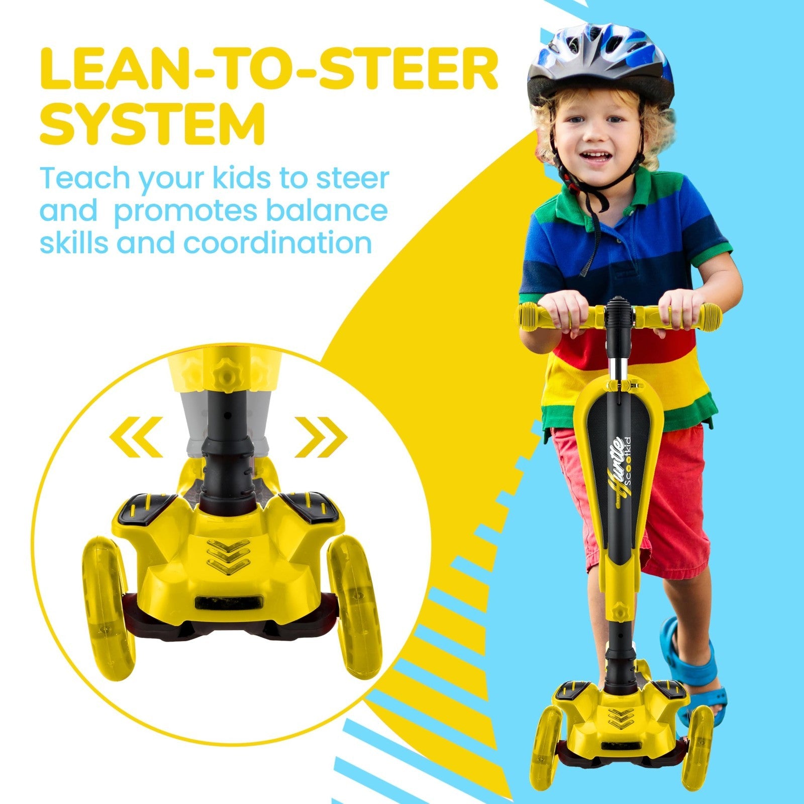 3-Wheeled Kids Scooter with LED Lights, Adjustable Handlebar, Foldable Seat - Si5