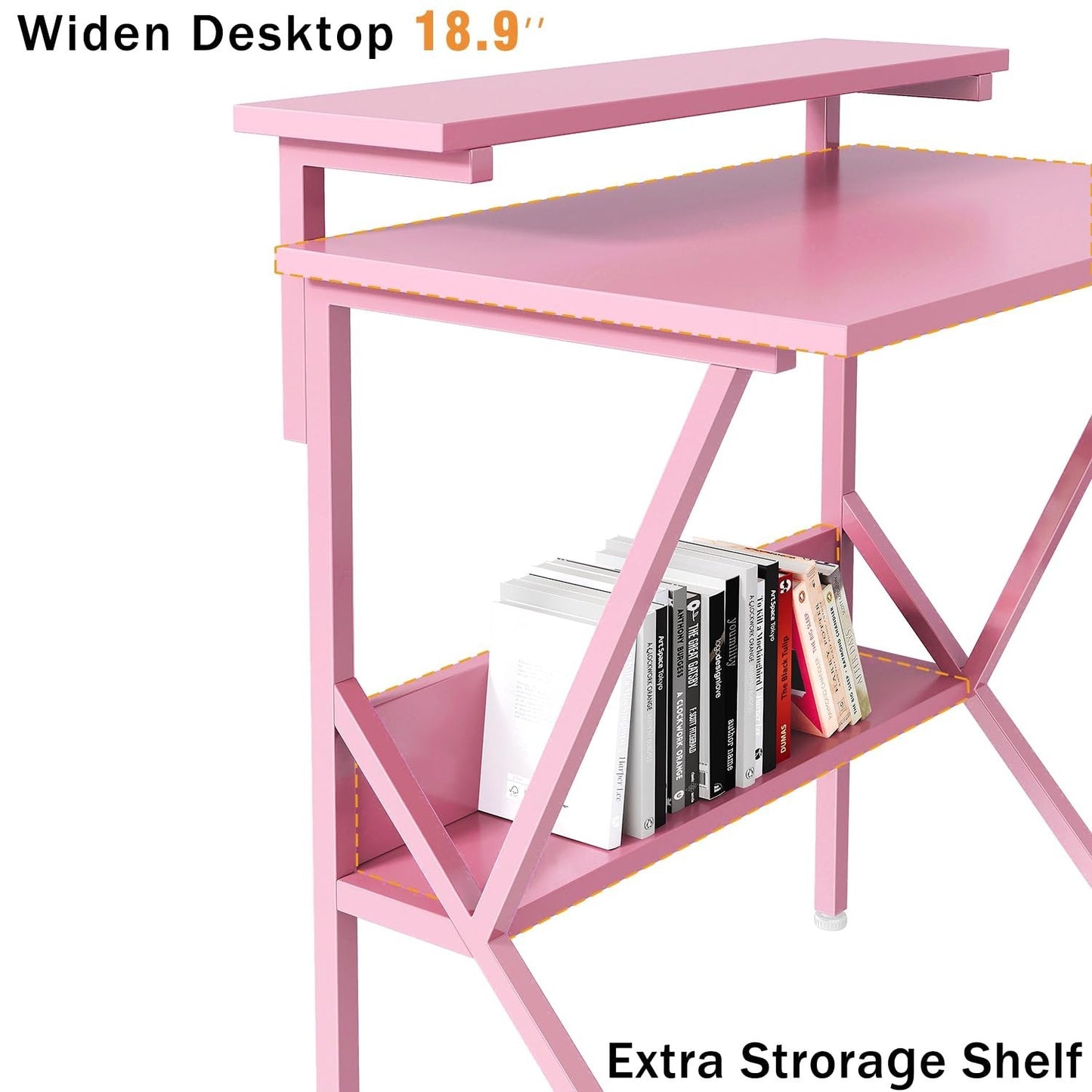 Compact 27.5" Computer Desk with Adjustable Monitor Stand & Storage - Pink Study3