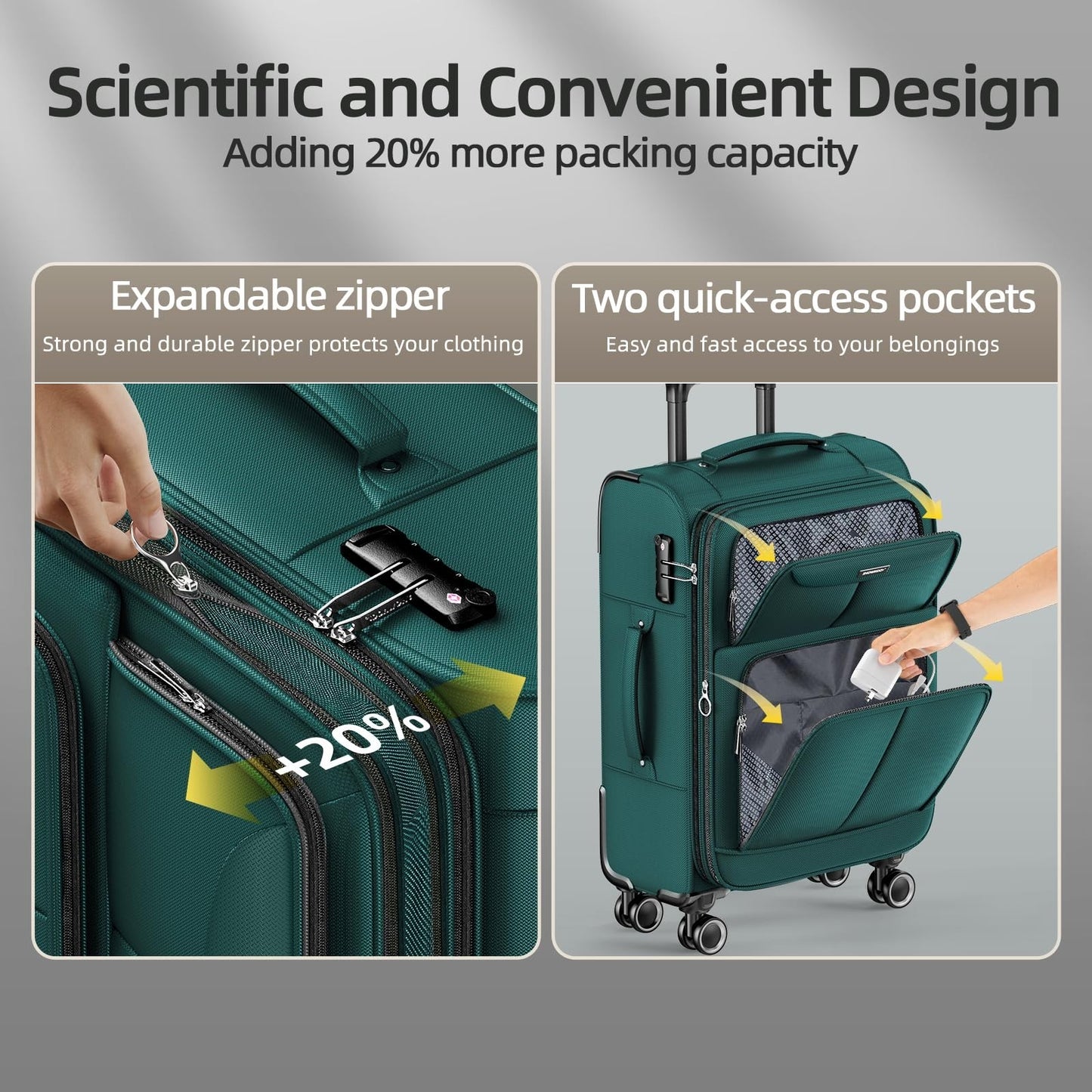 3-Piece Softside Luggage Set - Expandable, Durable Oxford Fabric, TSA Lock, 360°3