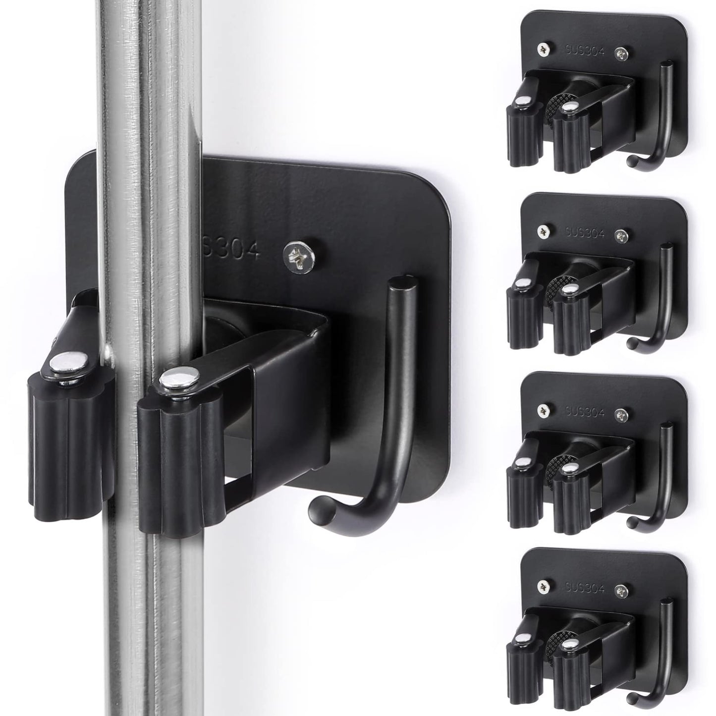 Heavy Duty Stainless Steel Broom Holder, Rust Resistant, 4 Gripper Positions & H1