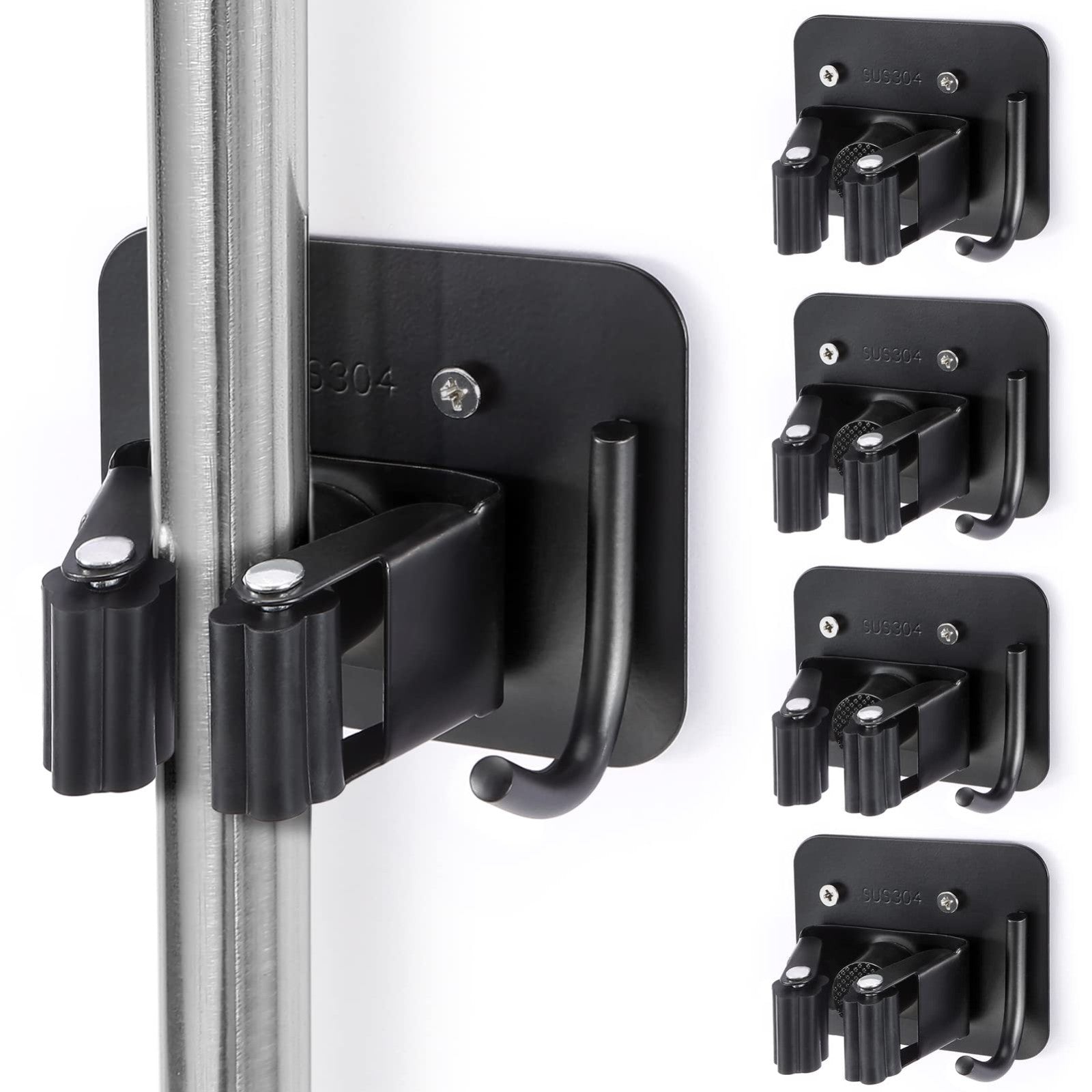Heavy Duty Stainless Steel Broom Holder, Rust Resistant, 4 Gripper Positions & H1