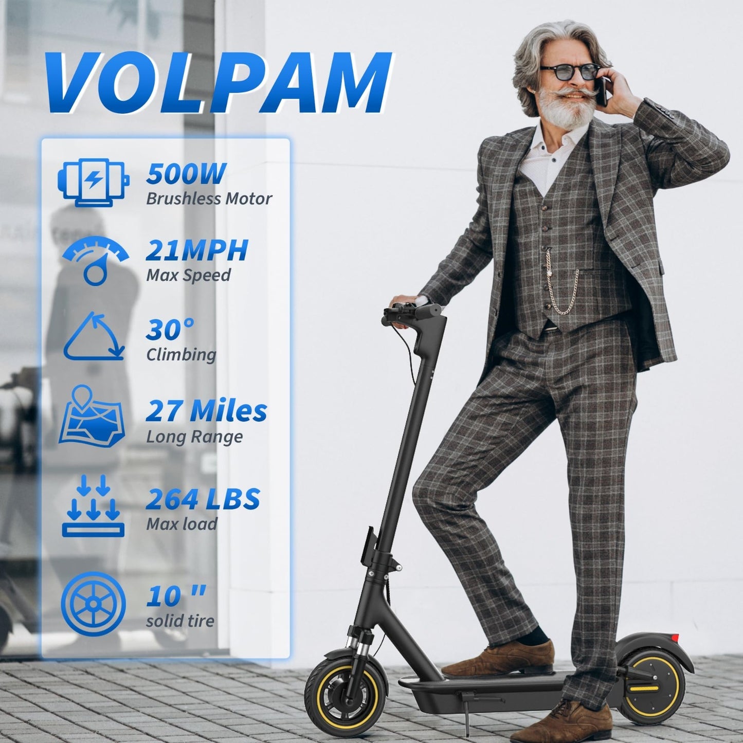 Powerful Electric Scooter 350W/500W Motor, 19MPH Speed, 21-28 Miles Range, Foldi2