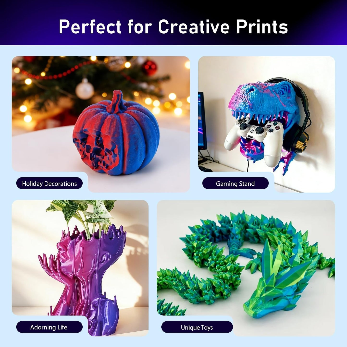 Dual-Color PLA Filament 1kg, 4x250g, Silk & Matte Finishes, FDM Printer Compatib3
