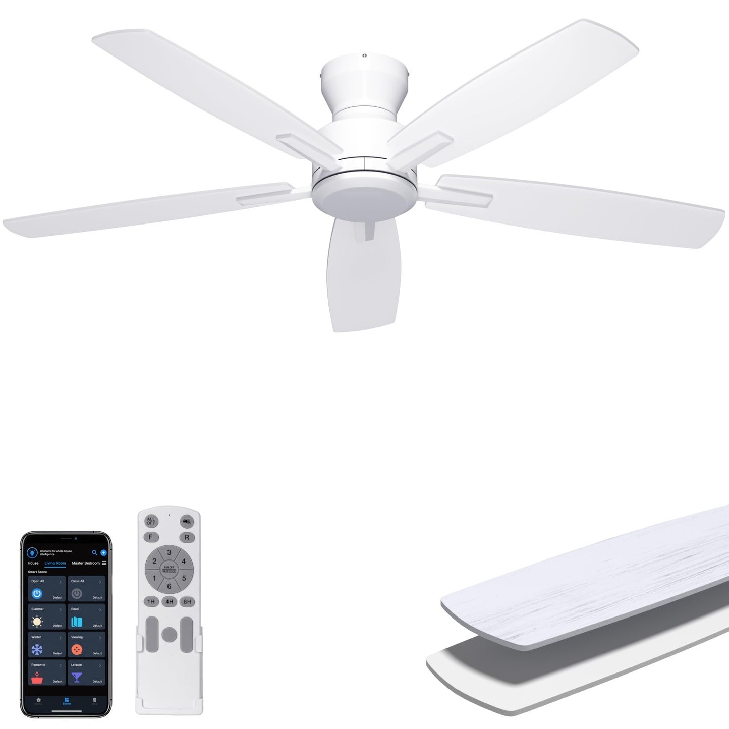 52'' Low Profile Ceiling Fan   No Light, Flush Mount, Remote/APP Control, Quiet1