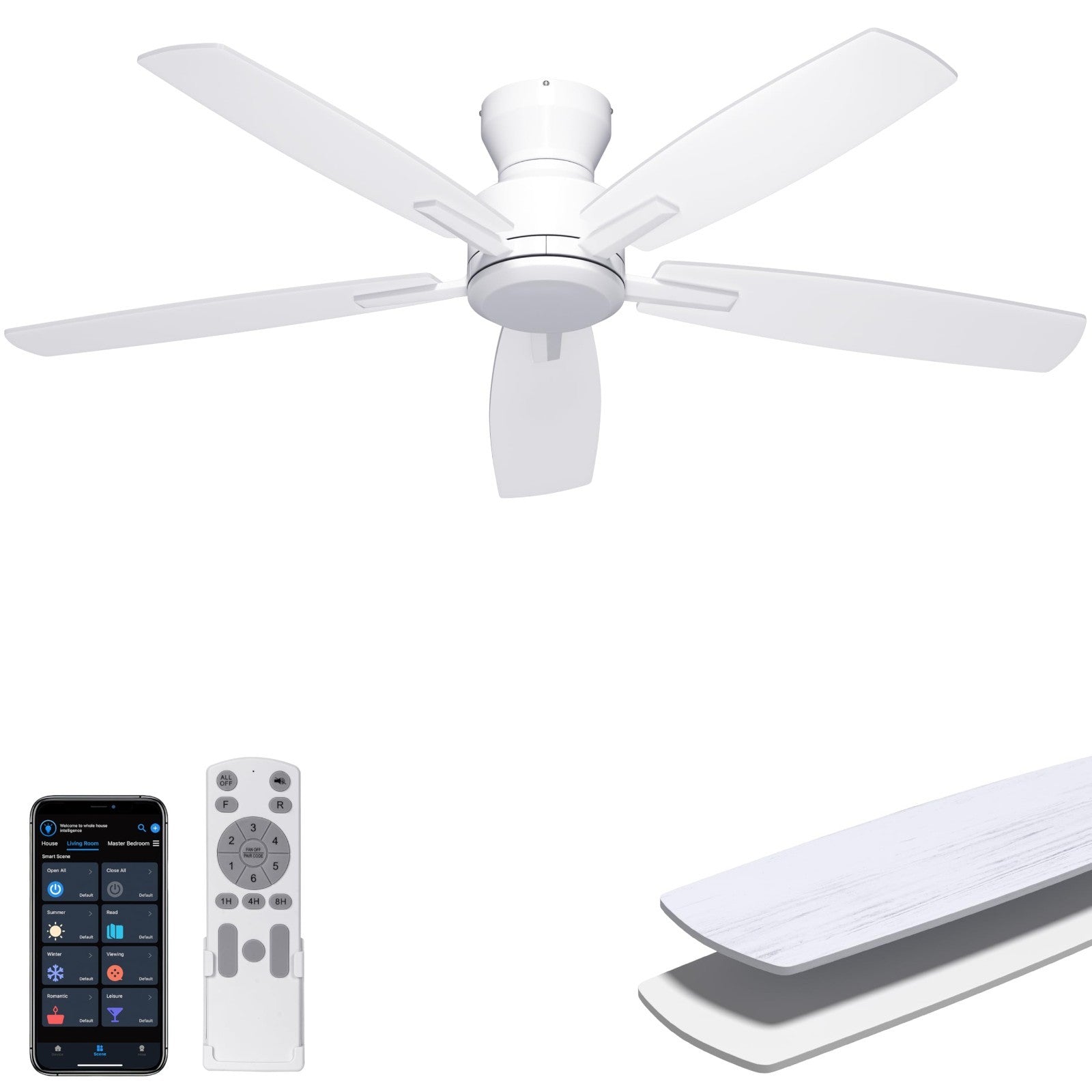52'' Low Profile Ceiling Fan   No Light, Flush Mount, Remote/APP Control, Quiet1