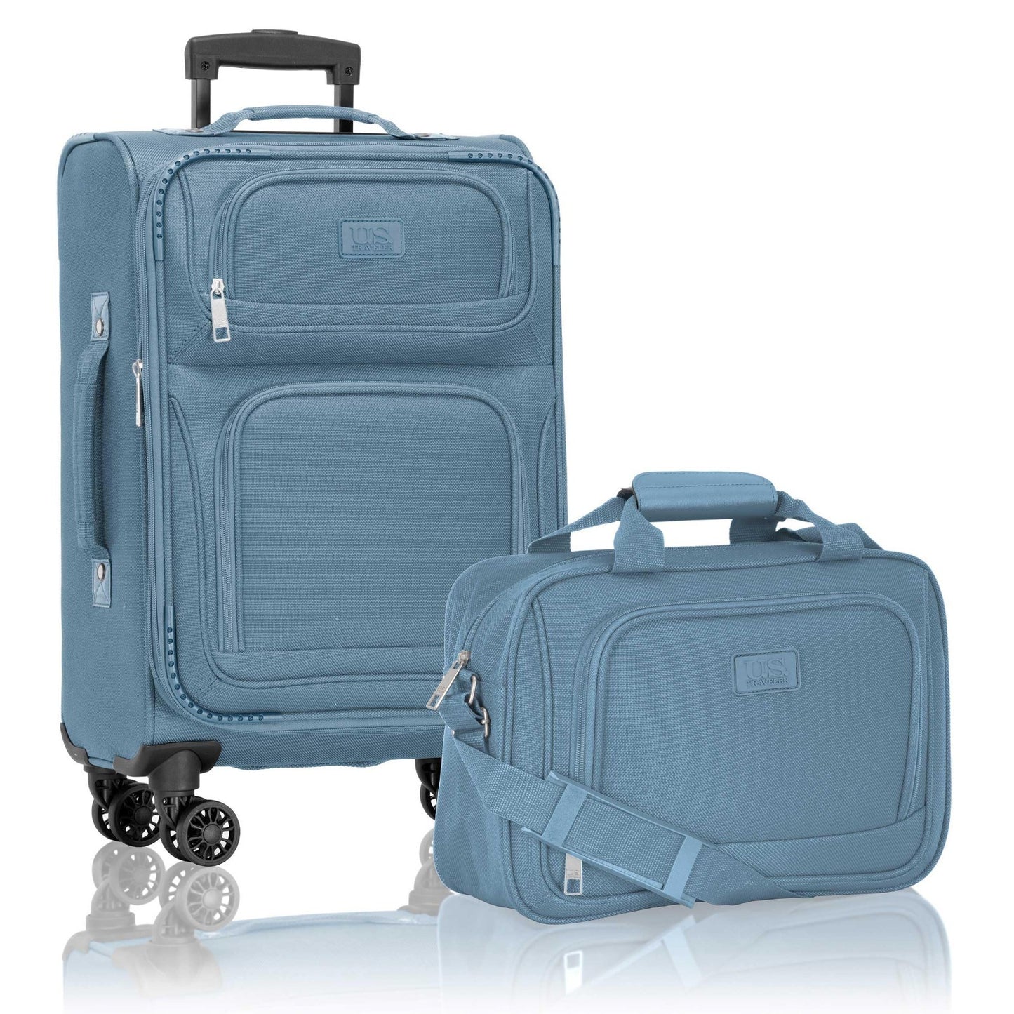 Lightweight Softside Rolling Carry-On Suitcase, 4-Wheel Travel Luggage, Light Bl1