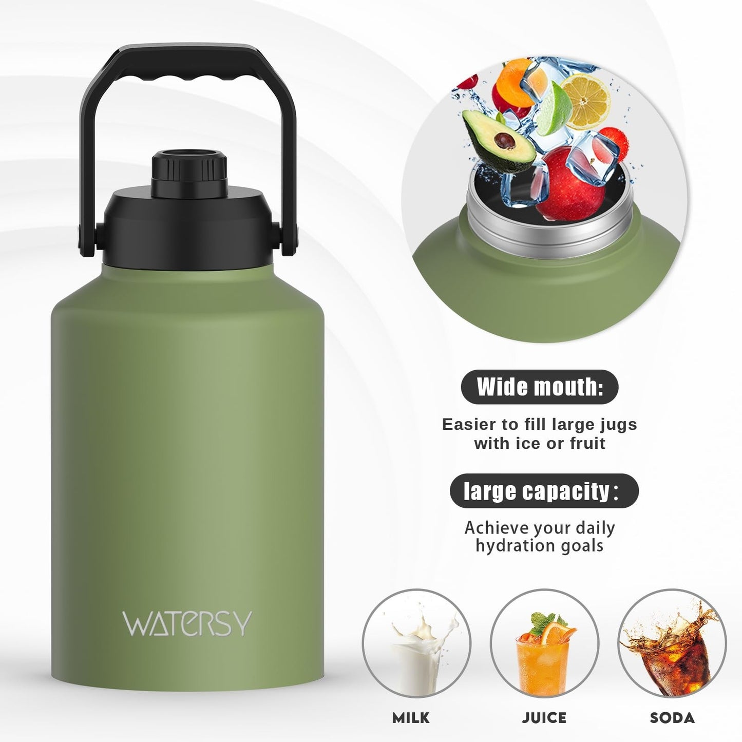 Insulated 1 Gallon Water Bottle - 128oz Stainless Steel, BPA Free, Leak Proof, C4