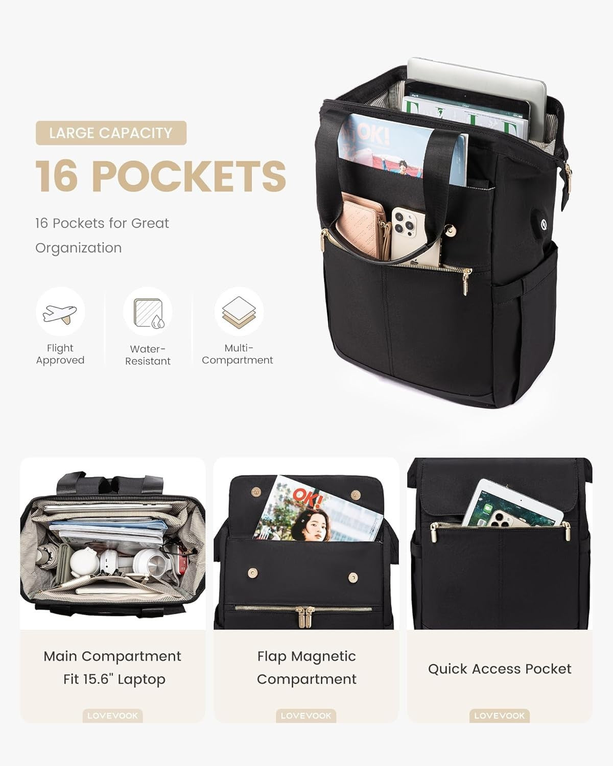 Stylish 15.6" Laptop Backpack for Women, USB Port, Waterproof Travel Bag, 2PCS3