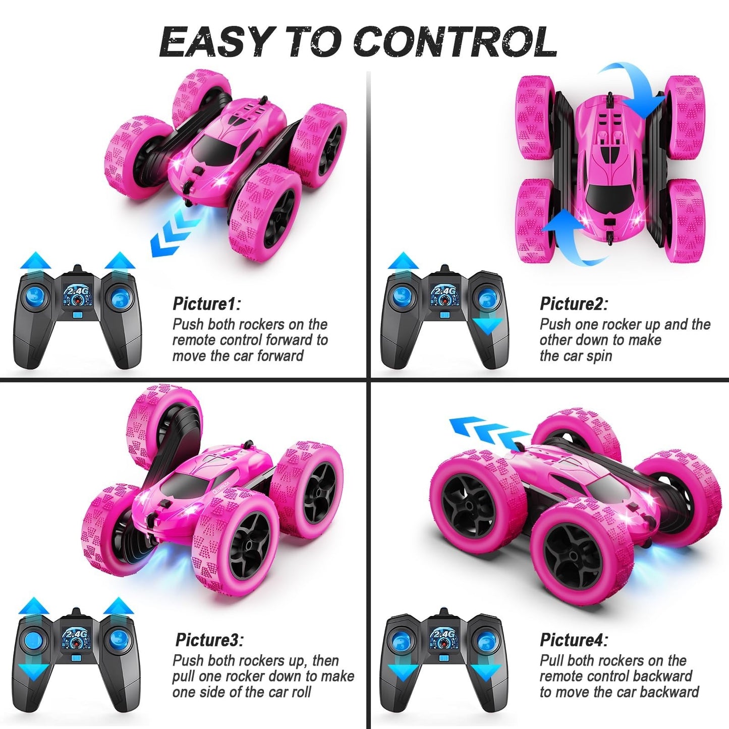 Remote Control Stunt Car for Girls, 2.4GHz Double Sided 360° Crawler Toy   Birth5