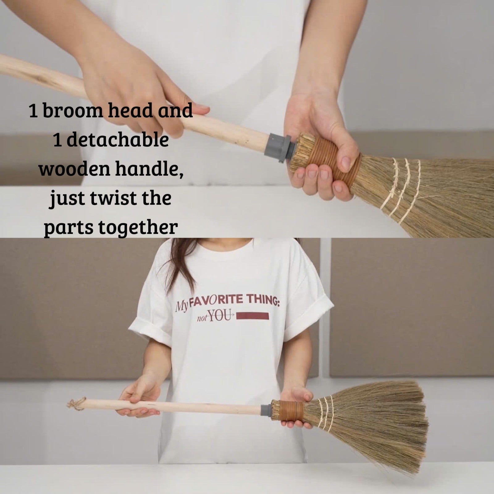 Natural Straw Broom with Wooden Handle - Indoor/Outdoor Cleaning Tool, 27.554