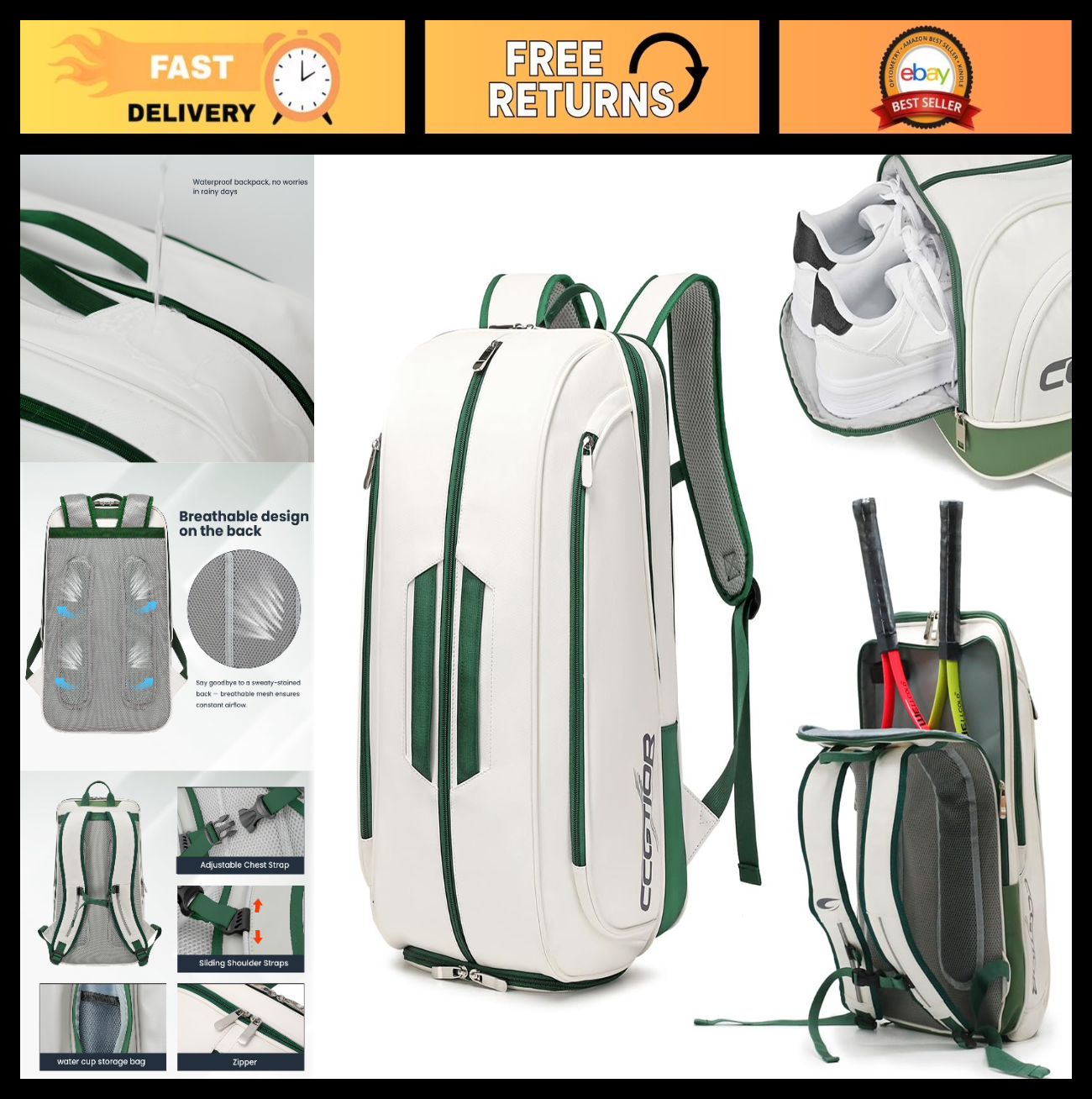 Multi-Functional Tennis & Pickleball Backpack with Shoe Compartment & Laptop Sle0