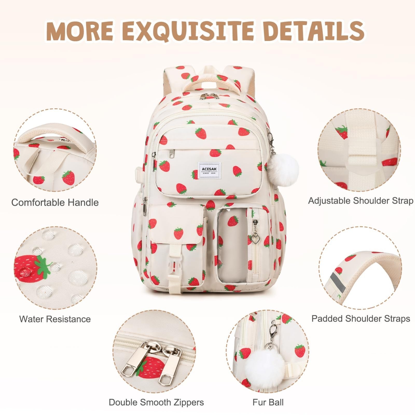 Stylish Girls Backpack with Lunch Bag & Pencil Pouch   Teen Laptop Bookbag, Beig4