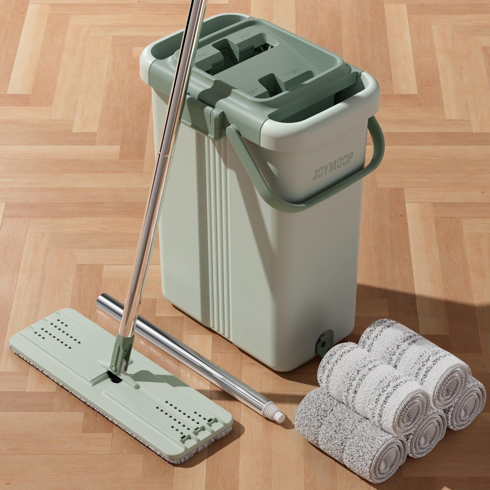 Mop and Bucket Set for Home & Commercial Use - Long Handle, 5 Microfiber Pads2