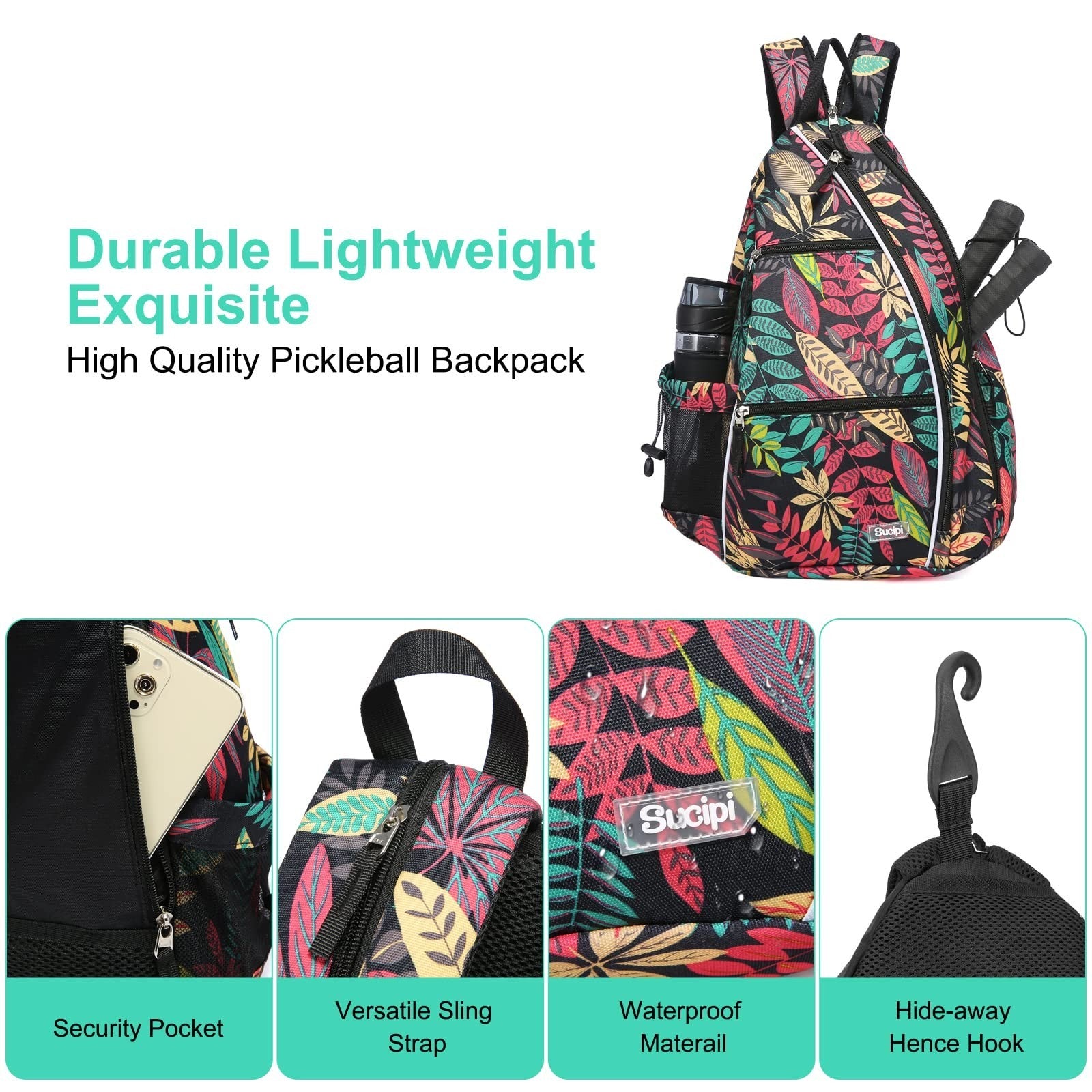 Adjustable Pickleball Backpack with Fence Hook, Large Capacity & Safety Pocket4