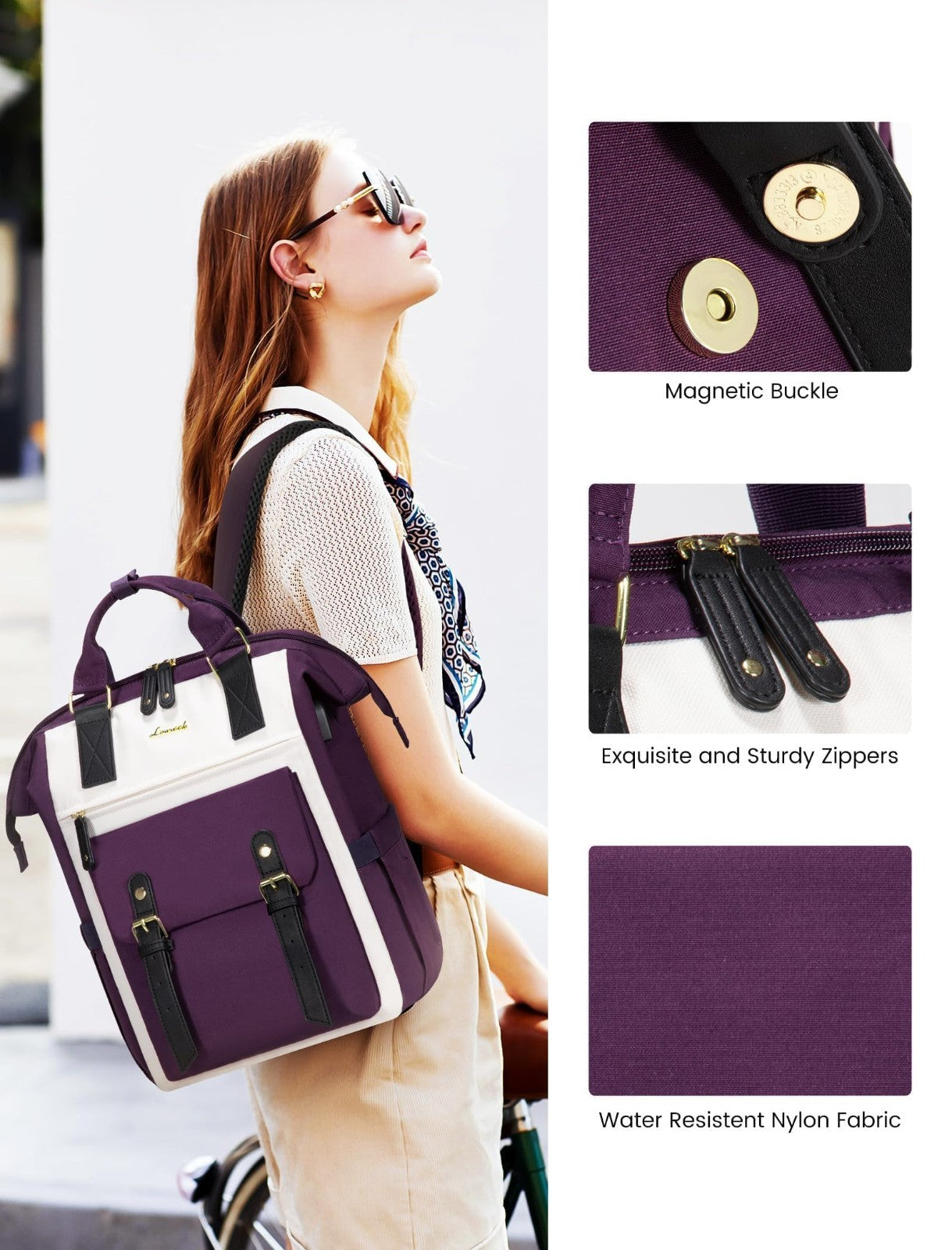 Stylish Water Resistant Laptop Backpack for Women   17.3" Work Travel Bag, Beige2