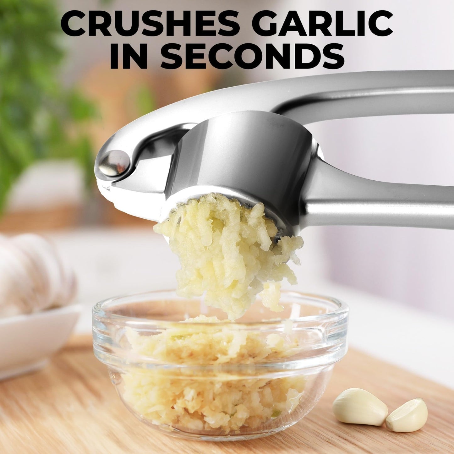 Large Garlic Press Set   Premium Rust Proof Mincer Tool with Easy Squeeze Peeler5