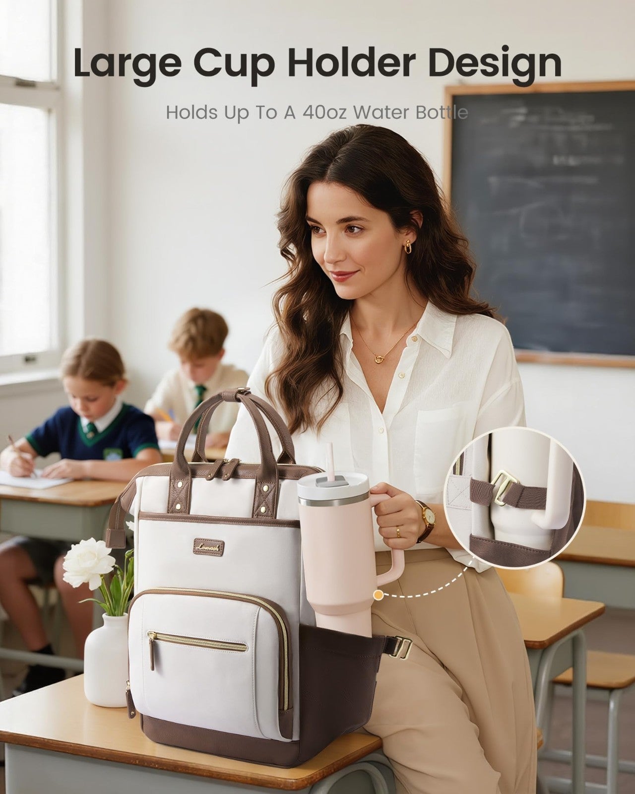 Stylish 15.6" Laptop Backpack for Women, Waterproof Travel Bag with Tumbler Hold1