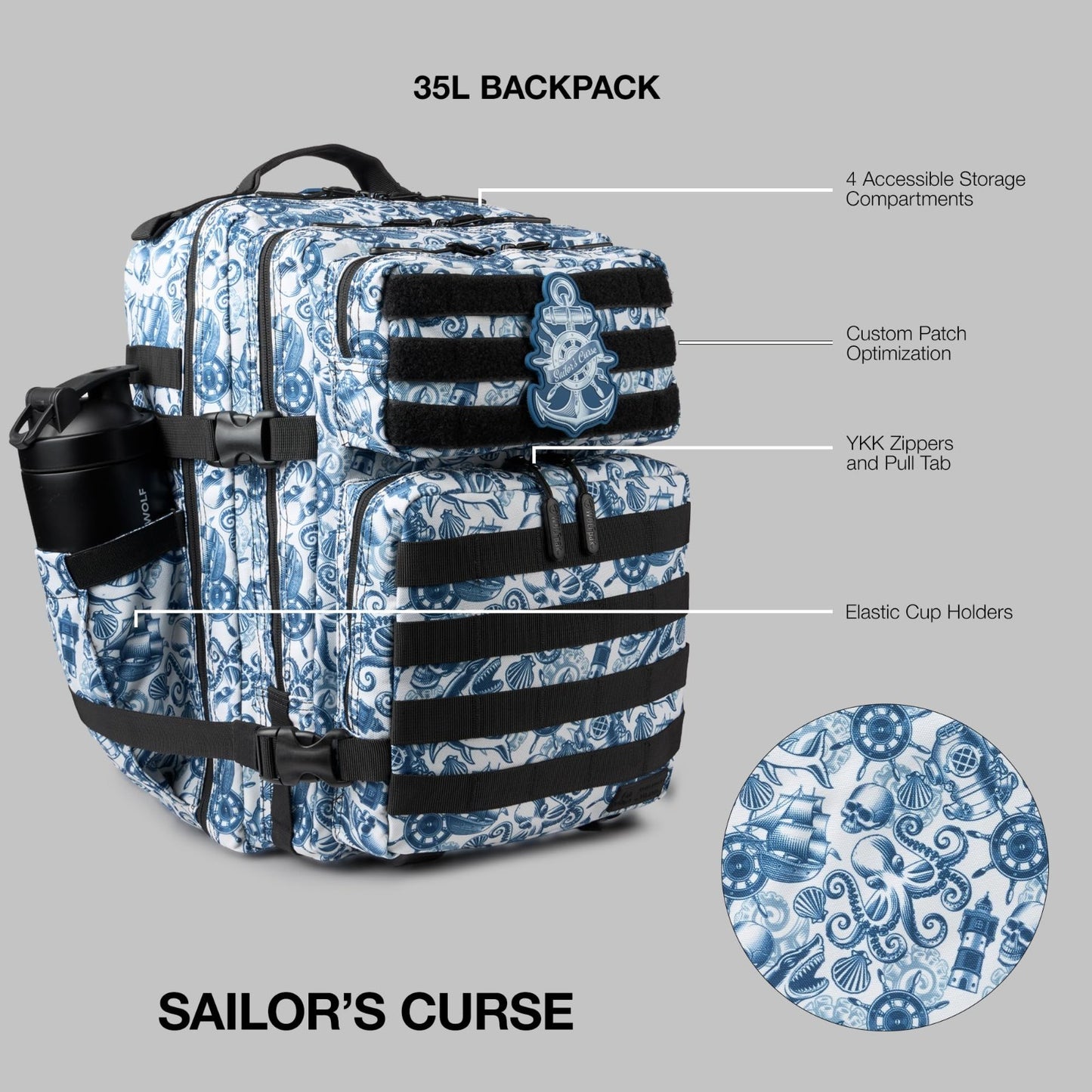 Durable 35L Waterproof Gym Backpack, MOLLE Webbing, Laptop Pocket, Athletic Gear1