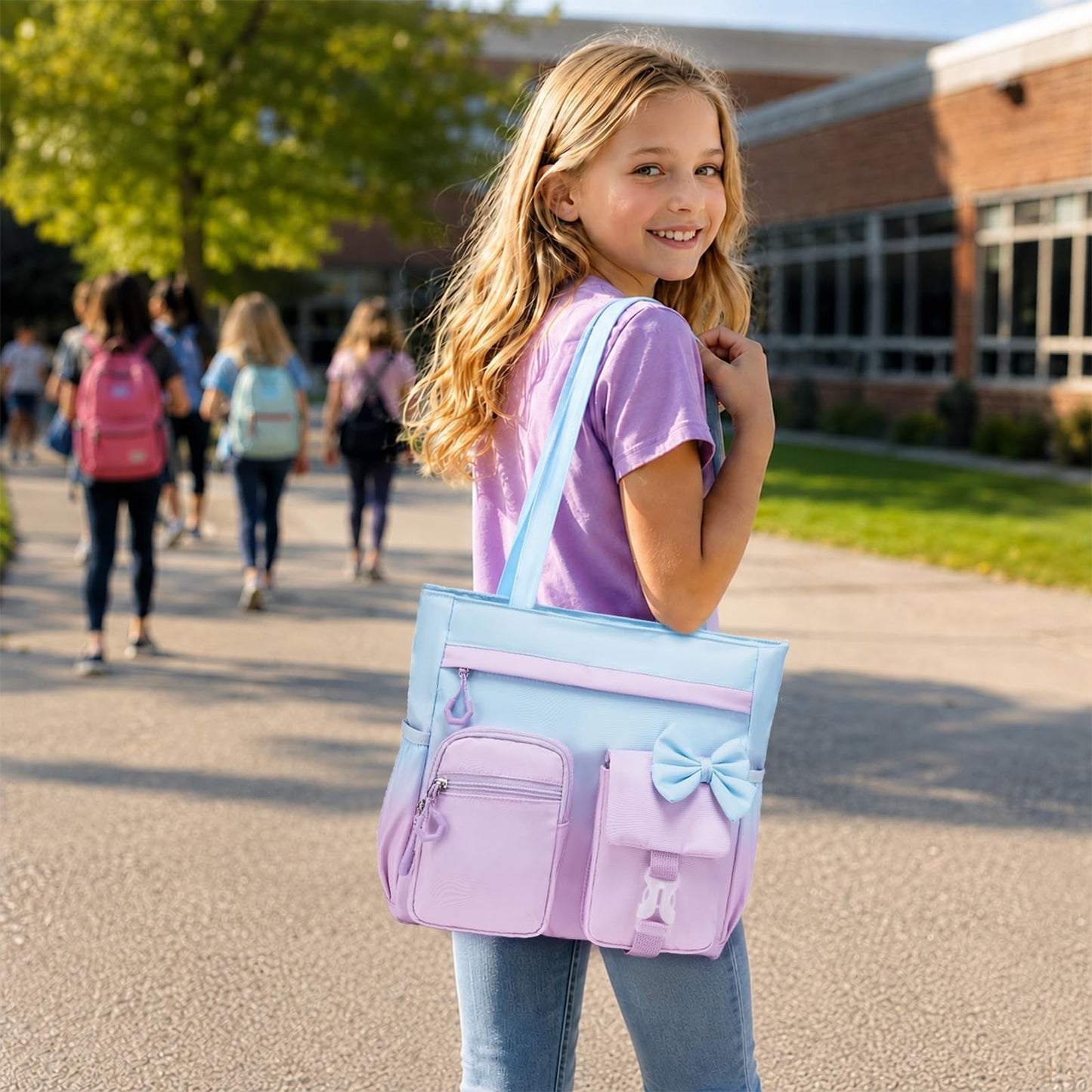 Cute Bow Backpack for Girls   School Bag with Lunch Bag & Pen Case, Stylish & Fu5