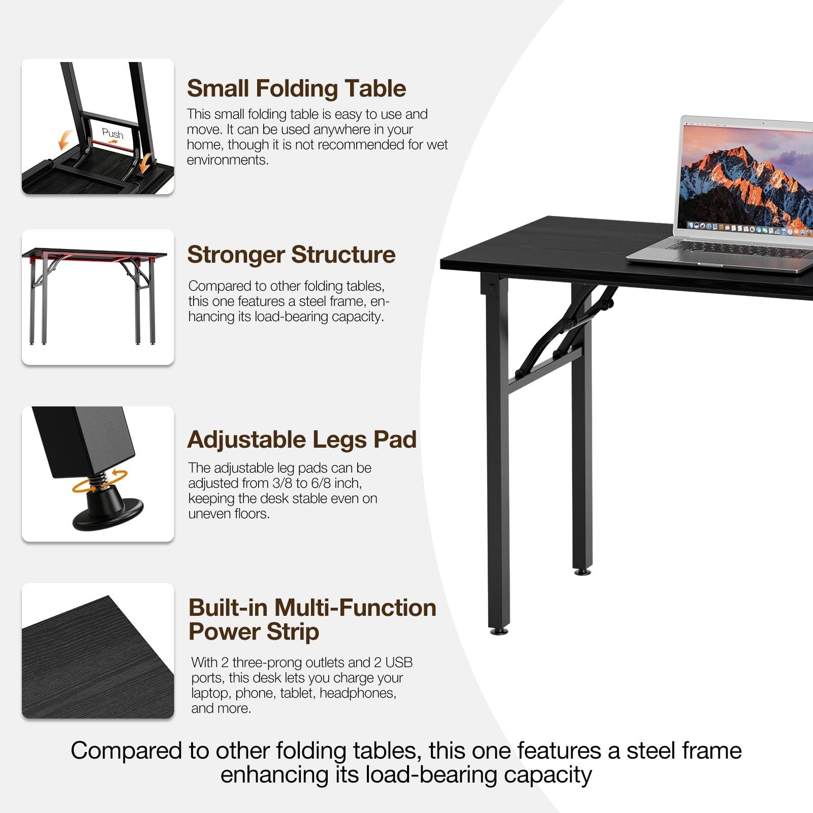 Compact Folding Desk - 35.8" Portable Office Table for Small Spaces, No Assembly7