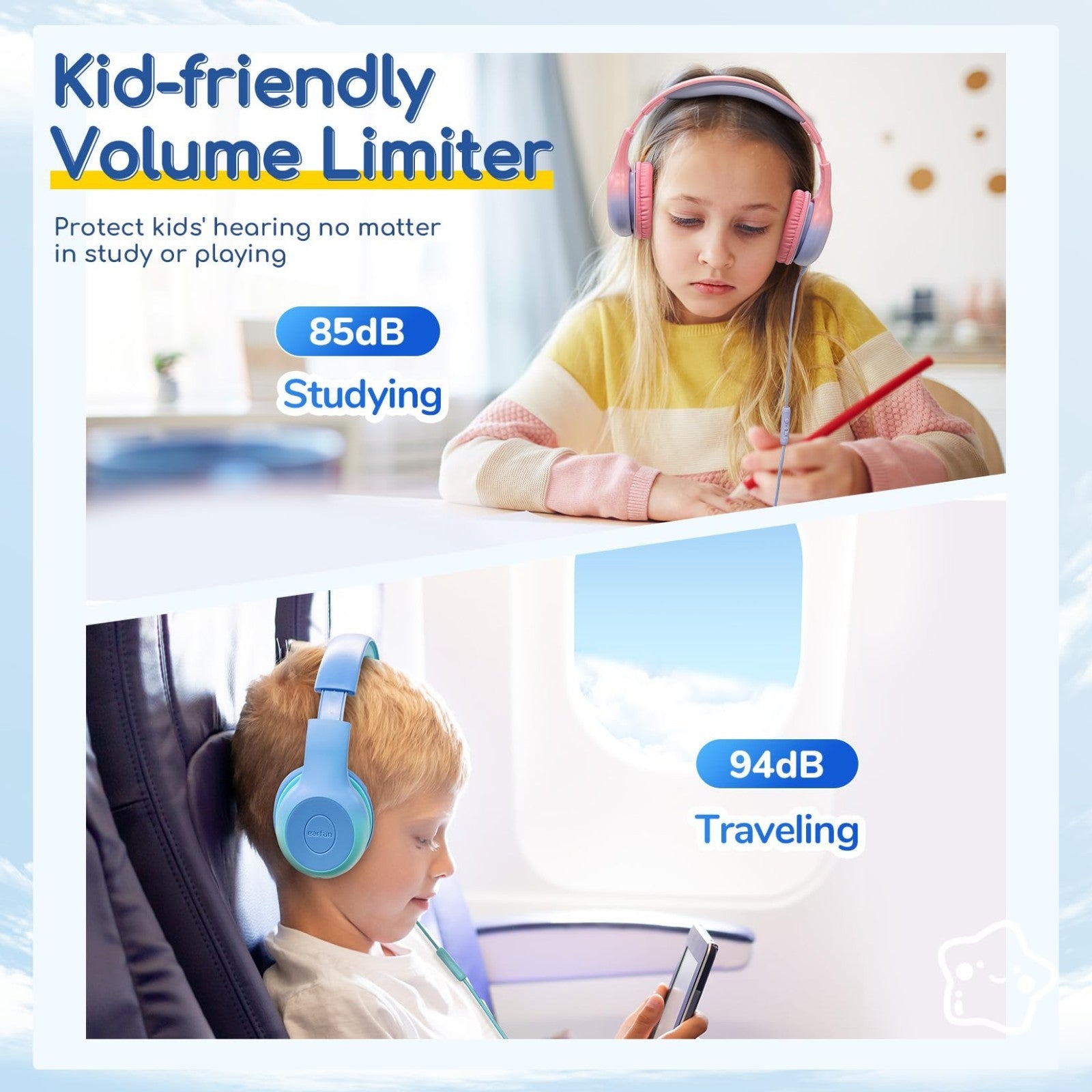 Wired Kids Headphones with Mic, USB Type C, Volume Limit 85/94dB, Foldable Stere4