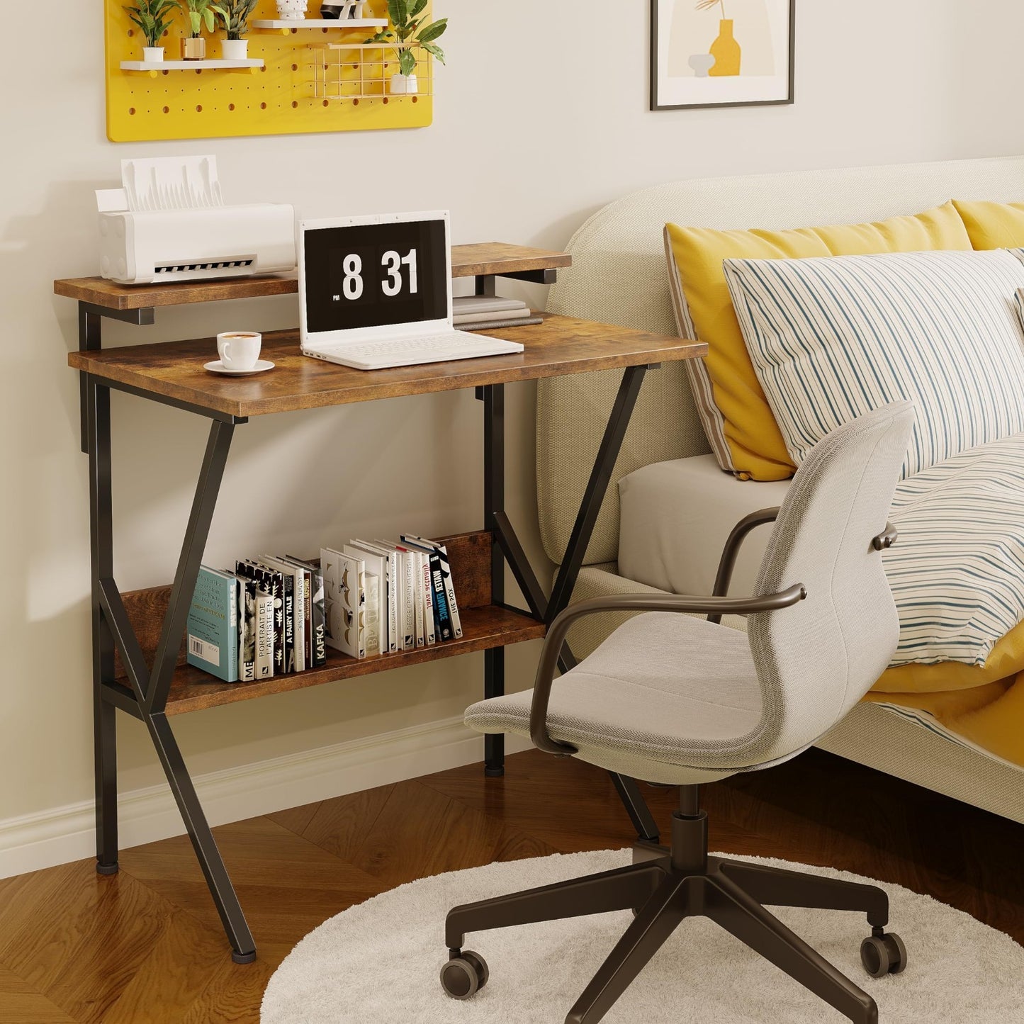 Compact Computer Desk with Adjustable Monitor Stand & Storage - Rustic Brown6