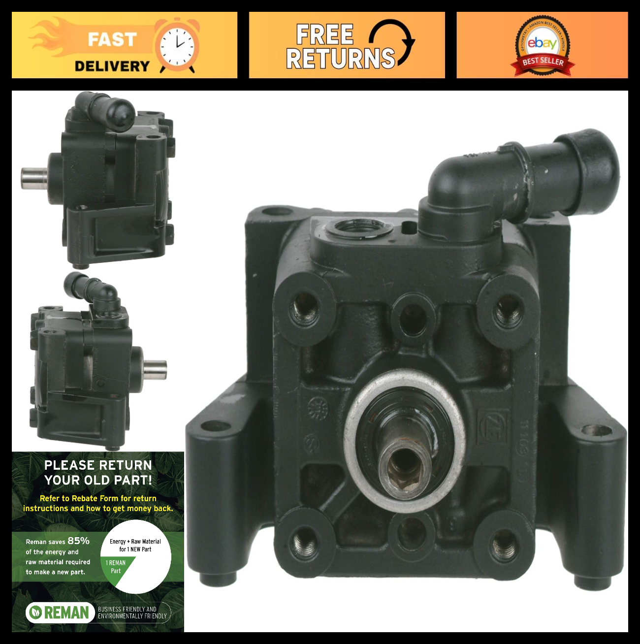 Remanufactured Power Steering Pump without Reservoir - High Performance, Durable0