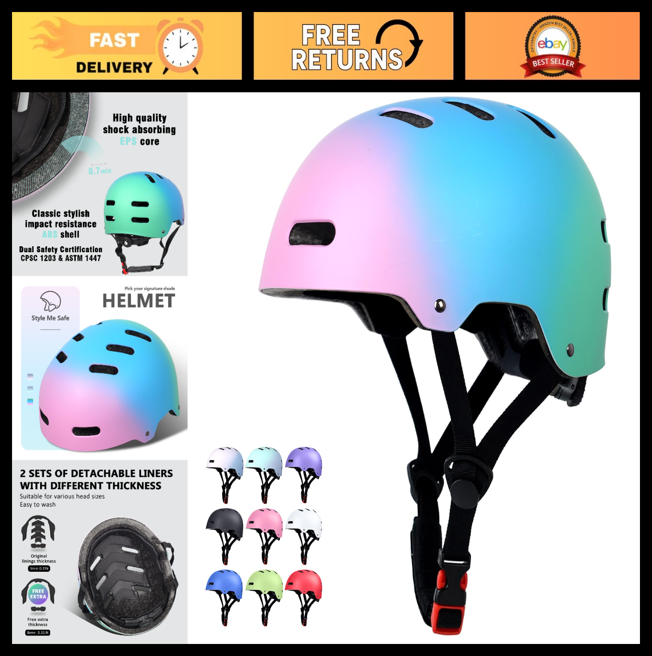 Multi-Sport Helmet for Skateboard, Bike, Scooter - Adjustable, Lightweight, Vent0