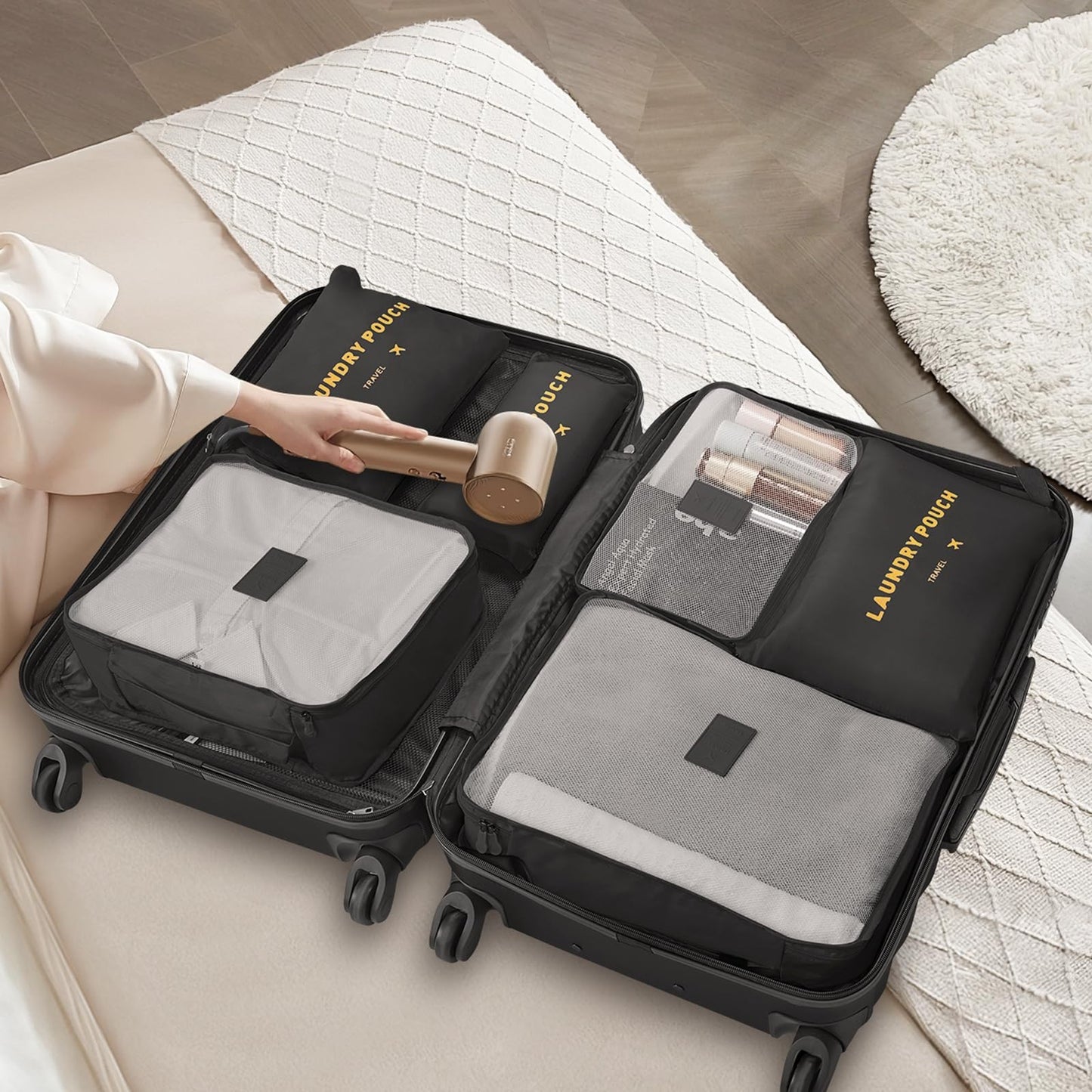 3-Piece Hard Shell Luggage Set with Spinner Wheels, Carry-On Suitcase & Packing2