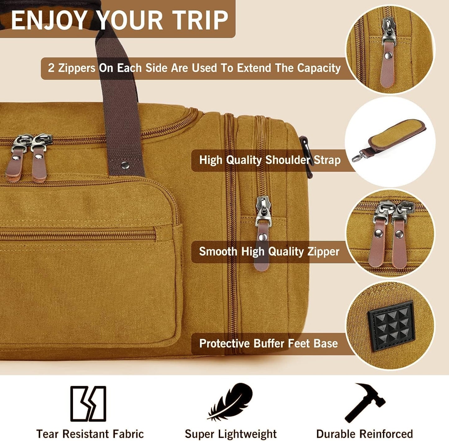 Large Canvas Leather Duffle Bag - Stylish Outdoor Shoulder Bag in Yellow3