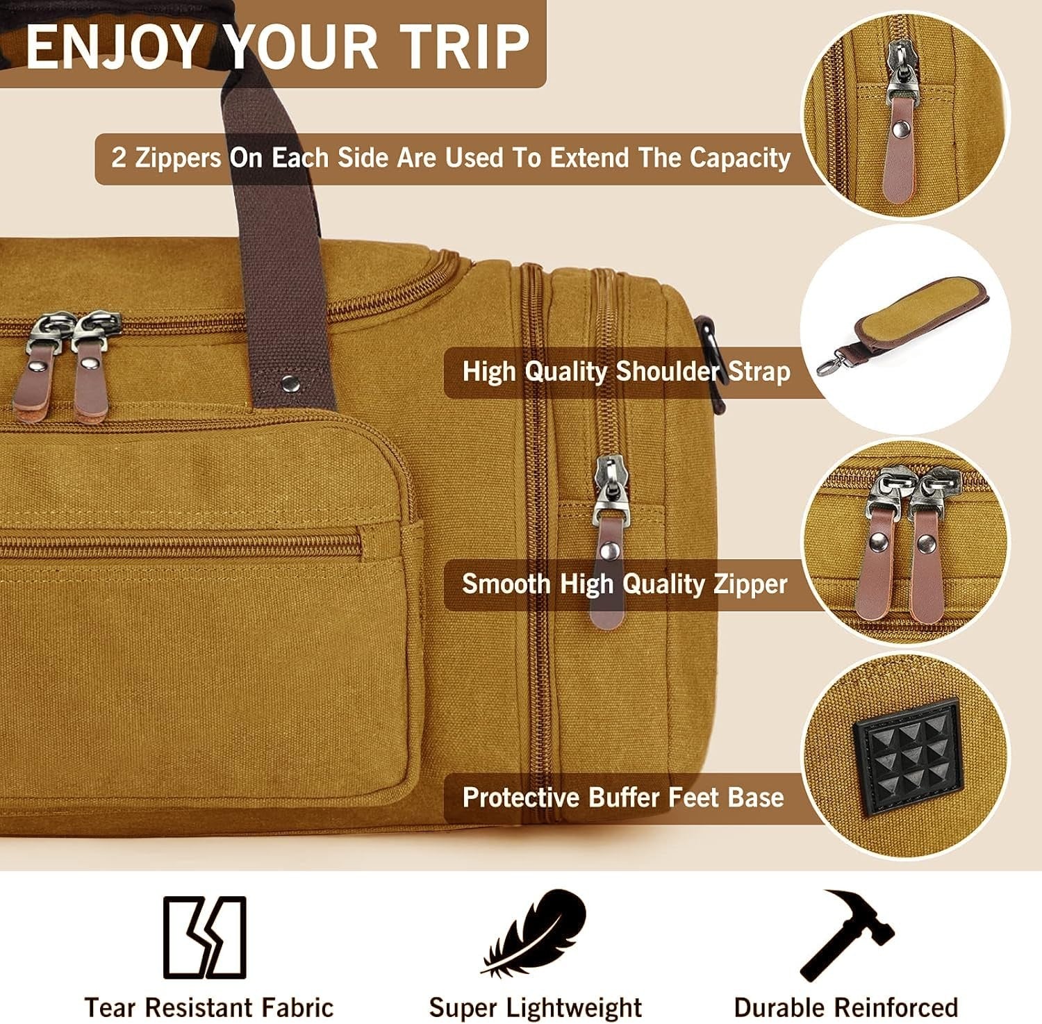 Large Canvas Leather Duffle Bag - Stylish Outdoor Shoulder Bag in Yellow3