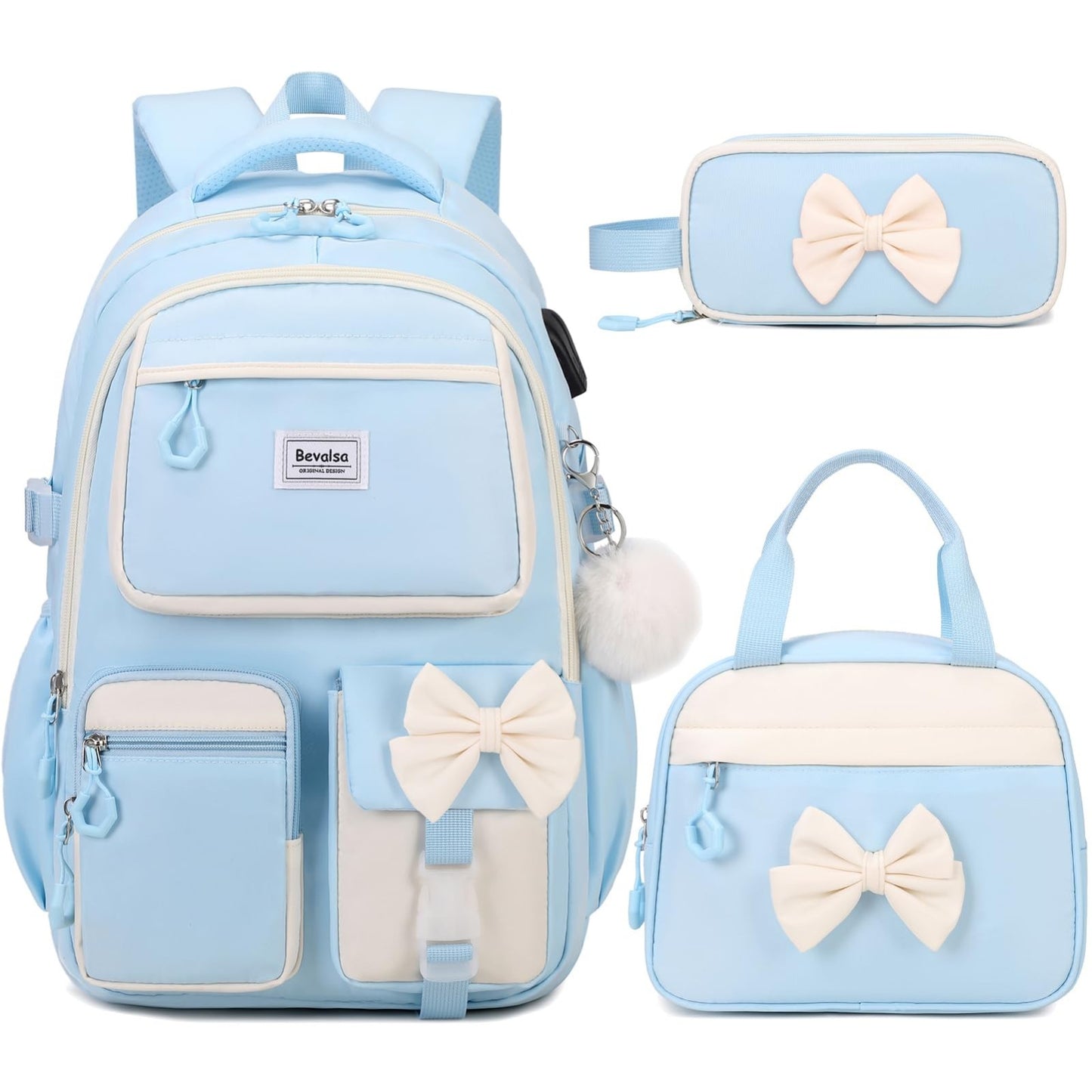 Cute Bow Backpack for Girls   School Bag Set with Lunch Bag & Pen Case1