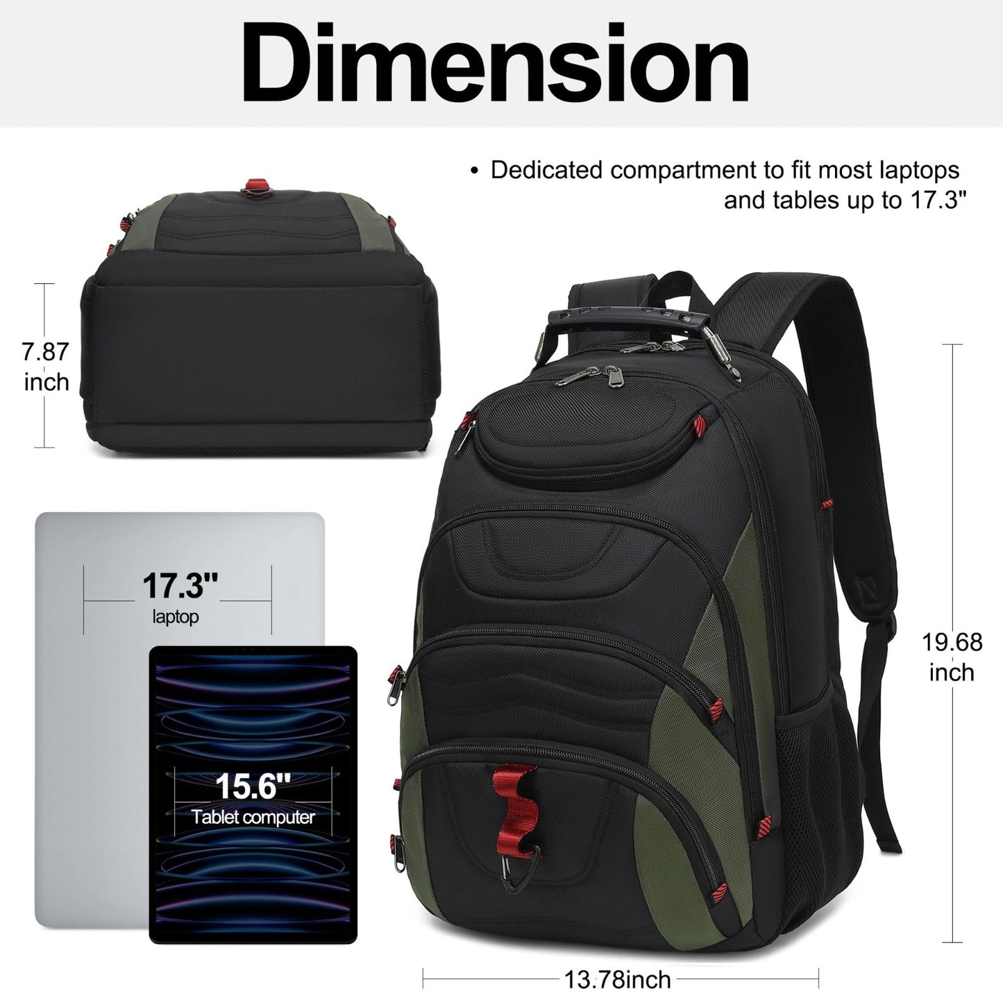 17.3" Waterproof Laptop Backpack with USB Port, Anti Theft Travel Bag, Casual Wo2