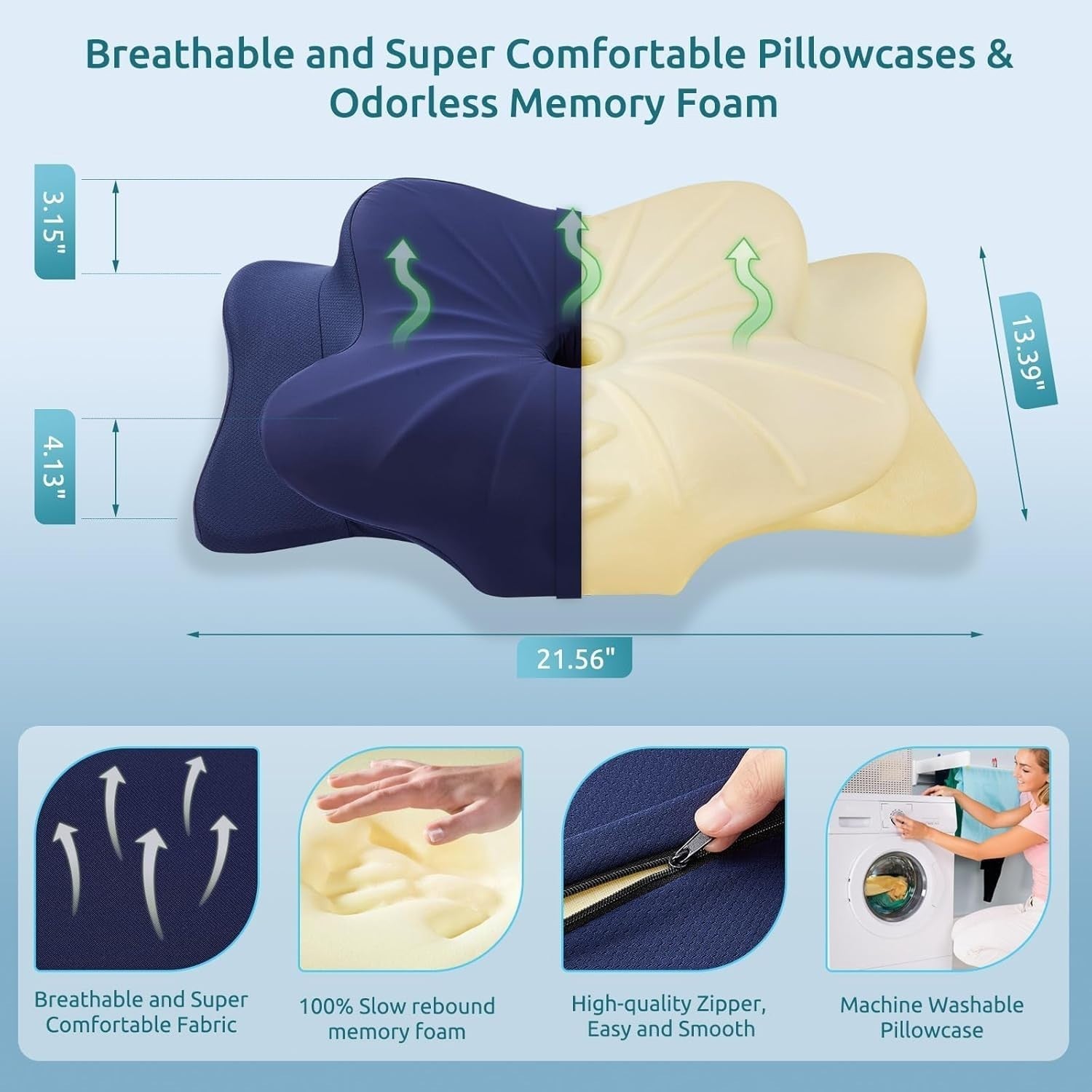 Cervical Memory Foam Pillow for Neck & Shoulder Pain Relief, Cooling Ergonomic S2