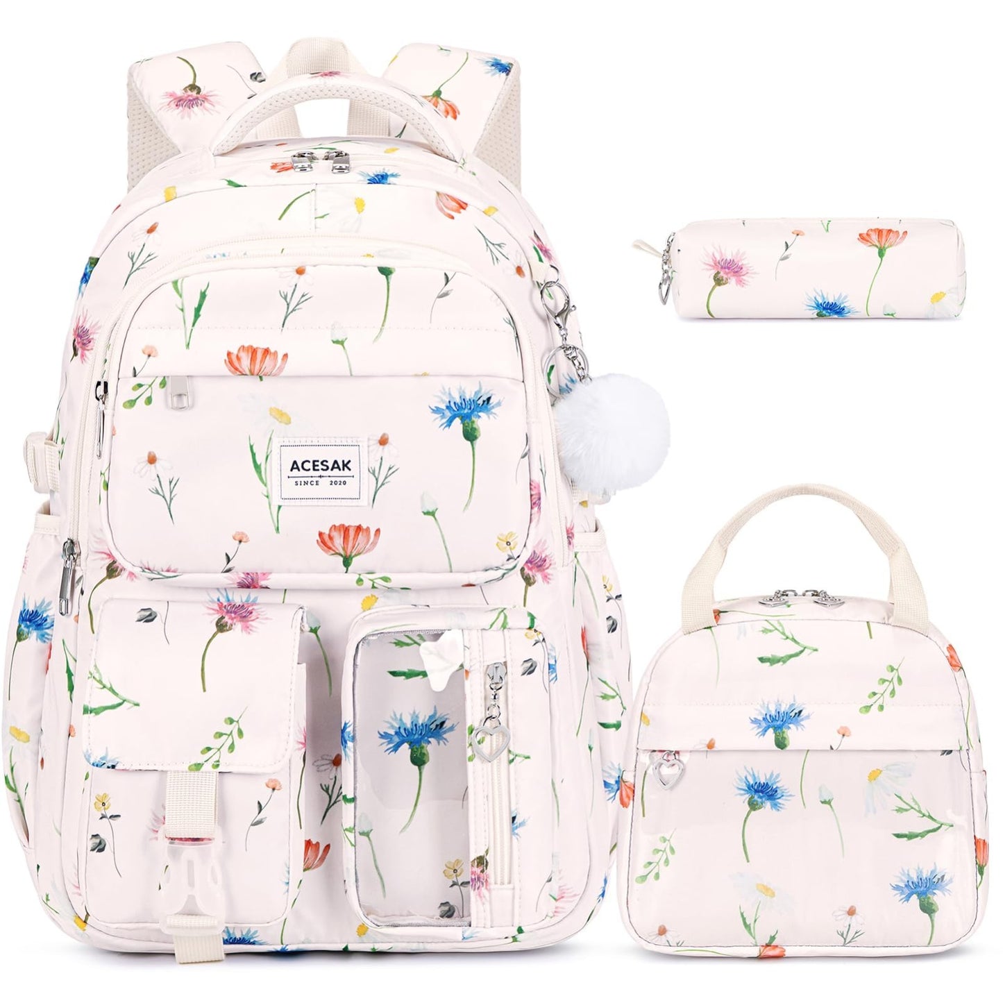 Stylish Girls Backpack with Lunch Bag & Pencil Pouch   Teen Laptop Bookbag, Beig1