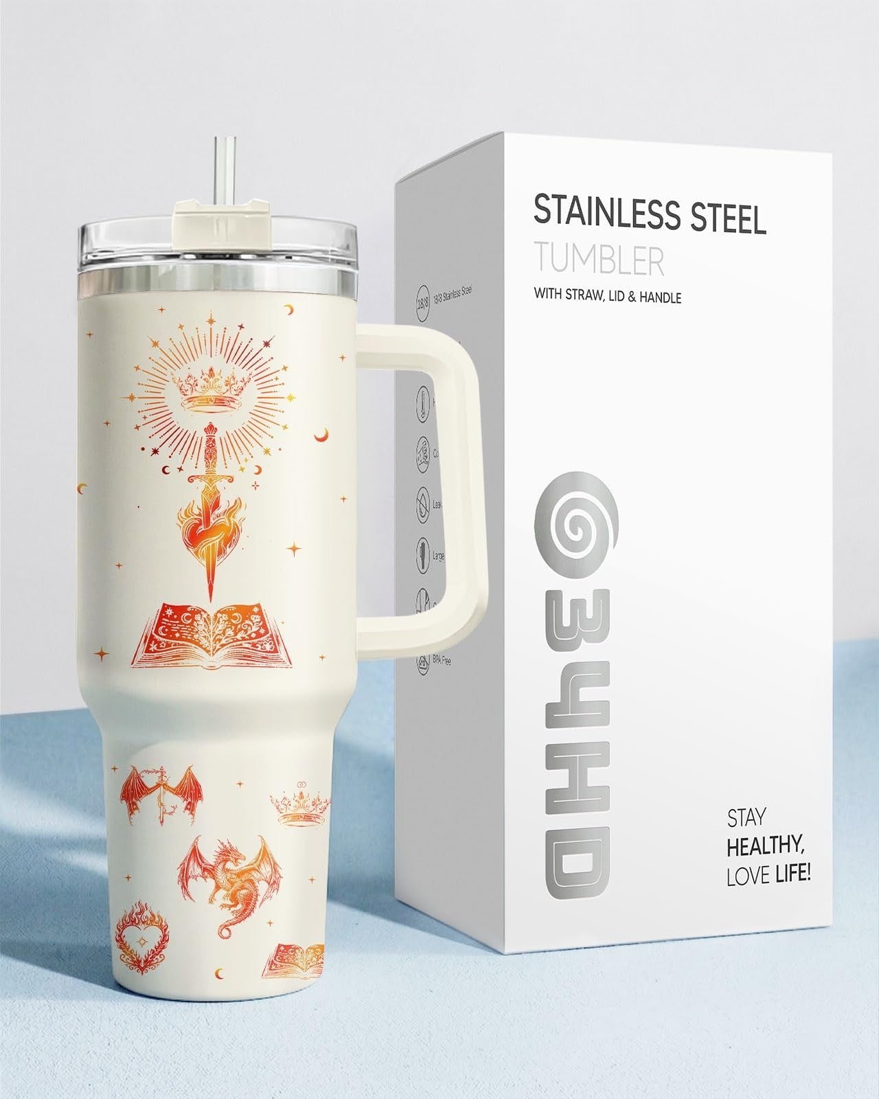 40oz Stainless Steel Insulated Tumbler   Fantasy Drinkware for Book Lovers, Drag7